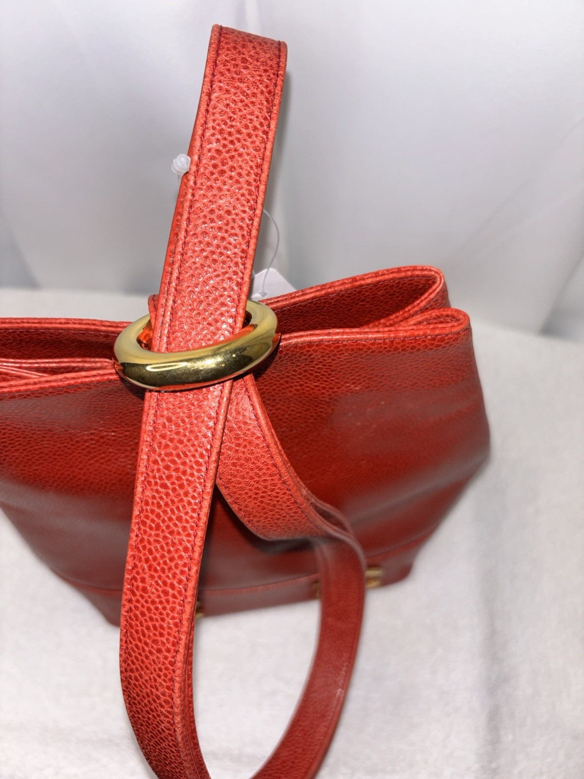 Vintage Chanel Red Caviar Leather CC Logo Shoulder Bag Gold Hardware