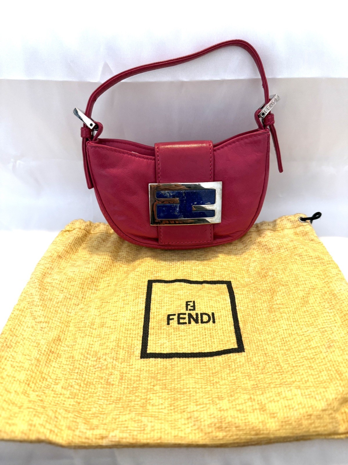 Authentic FENDI VINTAGE MINI CROISSANT PINK LEATHER
