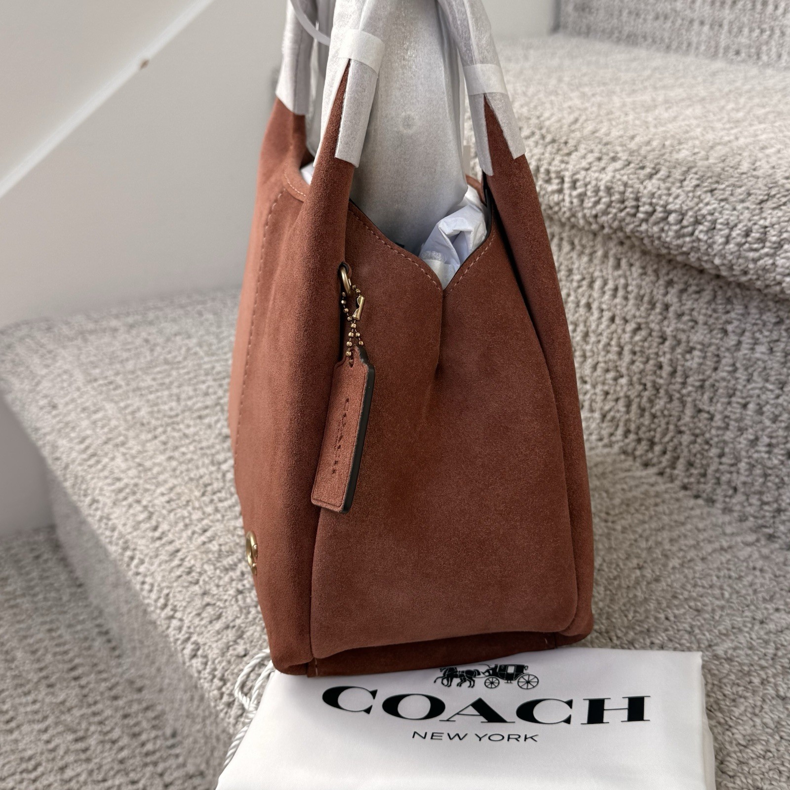 SEALED COACH Lana 23 Medium Suede Shoulder Crossbody Handle Bag Brass/Clay CBZ95