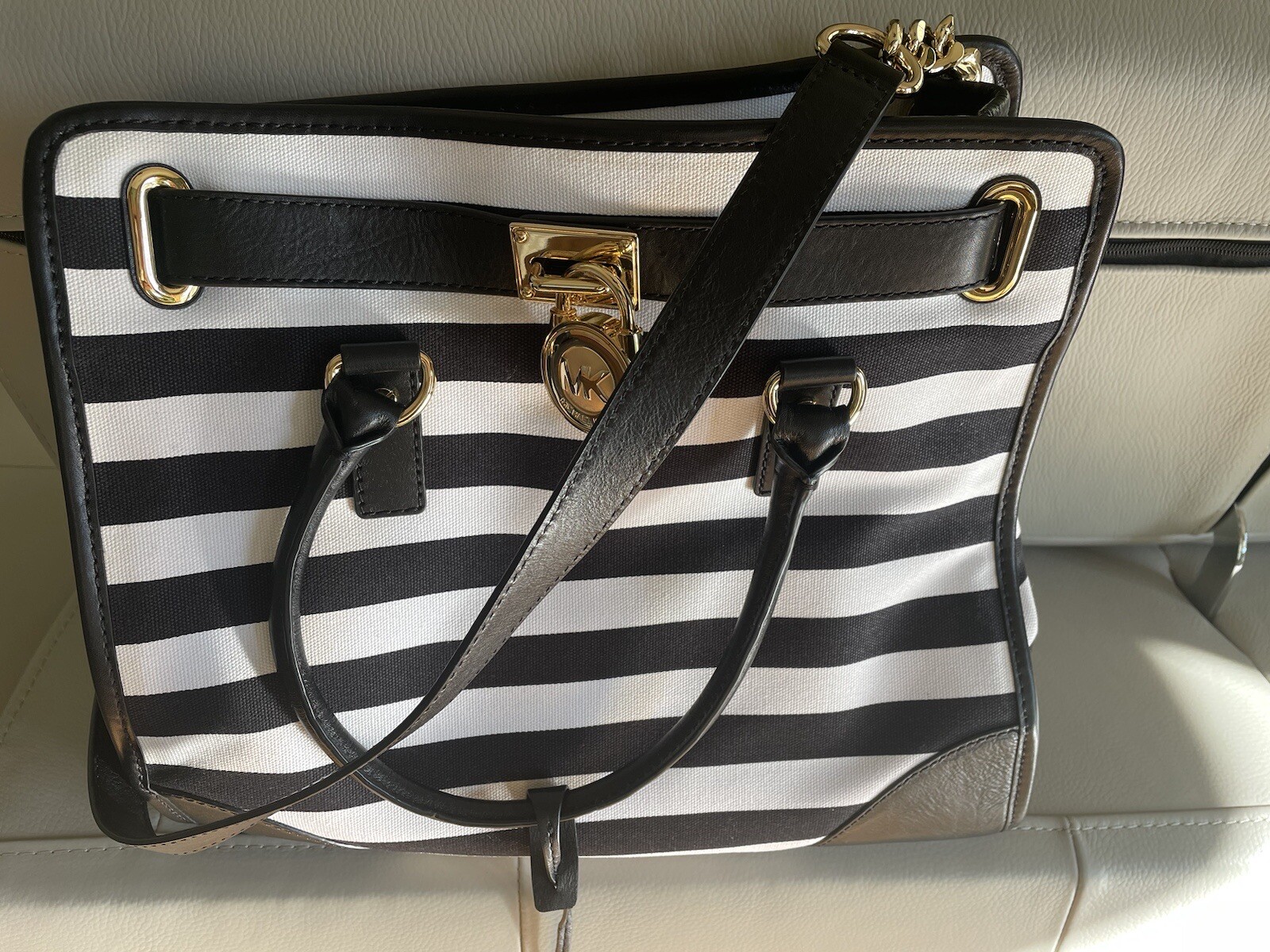 Michael Kors Black And White Stripe Large Tote Bag