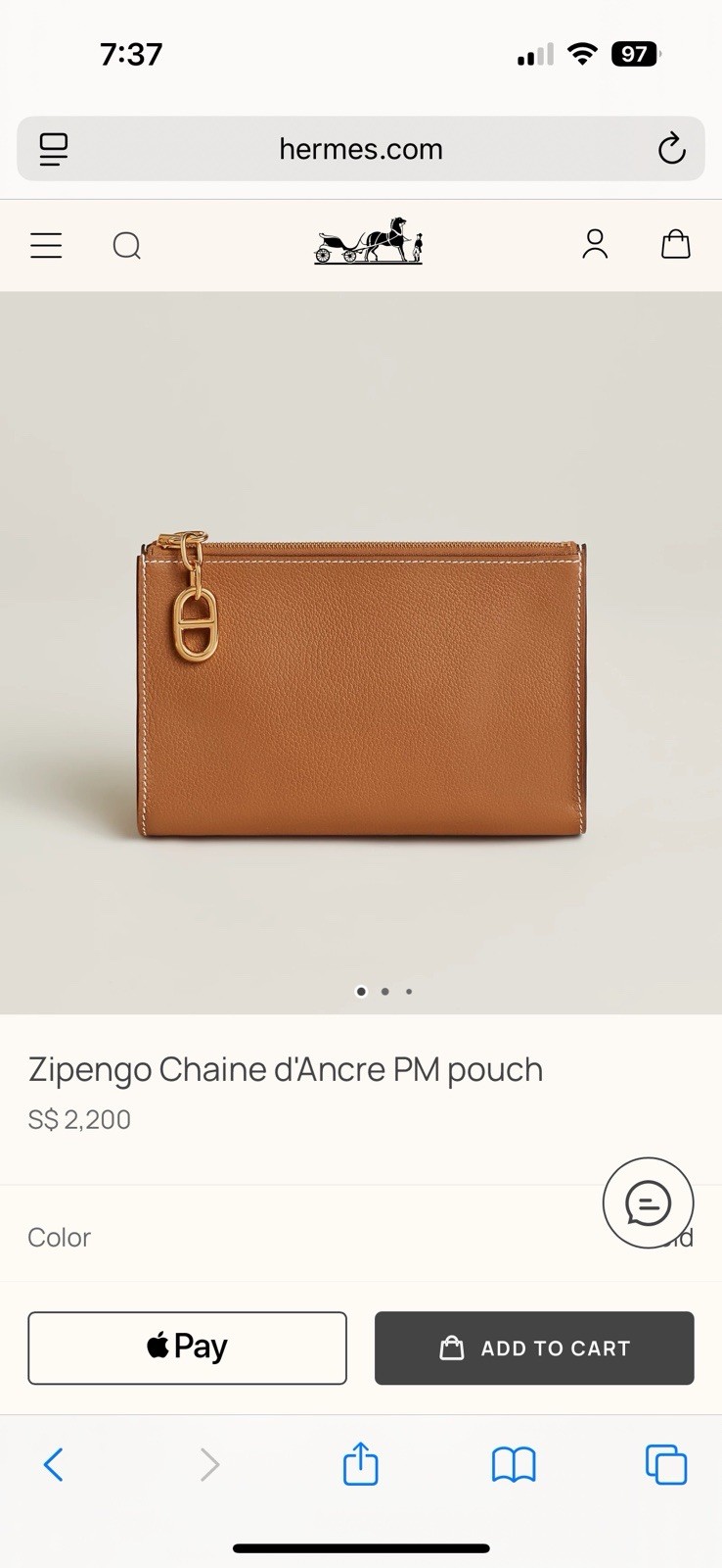 BNWB Hermes Zipengo Chaine d’Ancre PM pouch