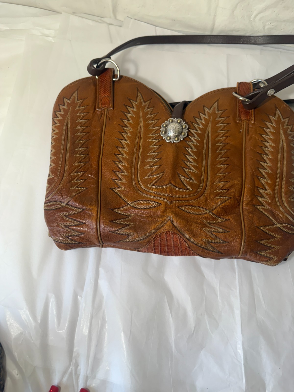 Vintage Dan Post Cowboy Brown Exotic Leather Shoulder Purse Western Women’s Bag