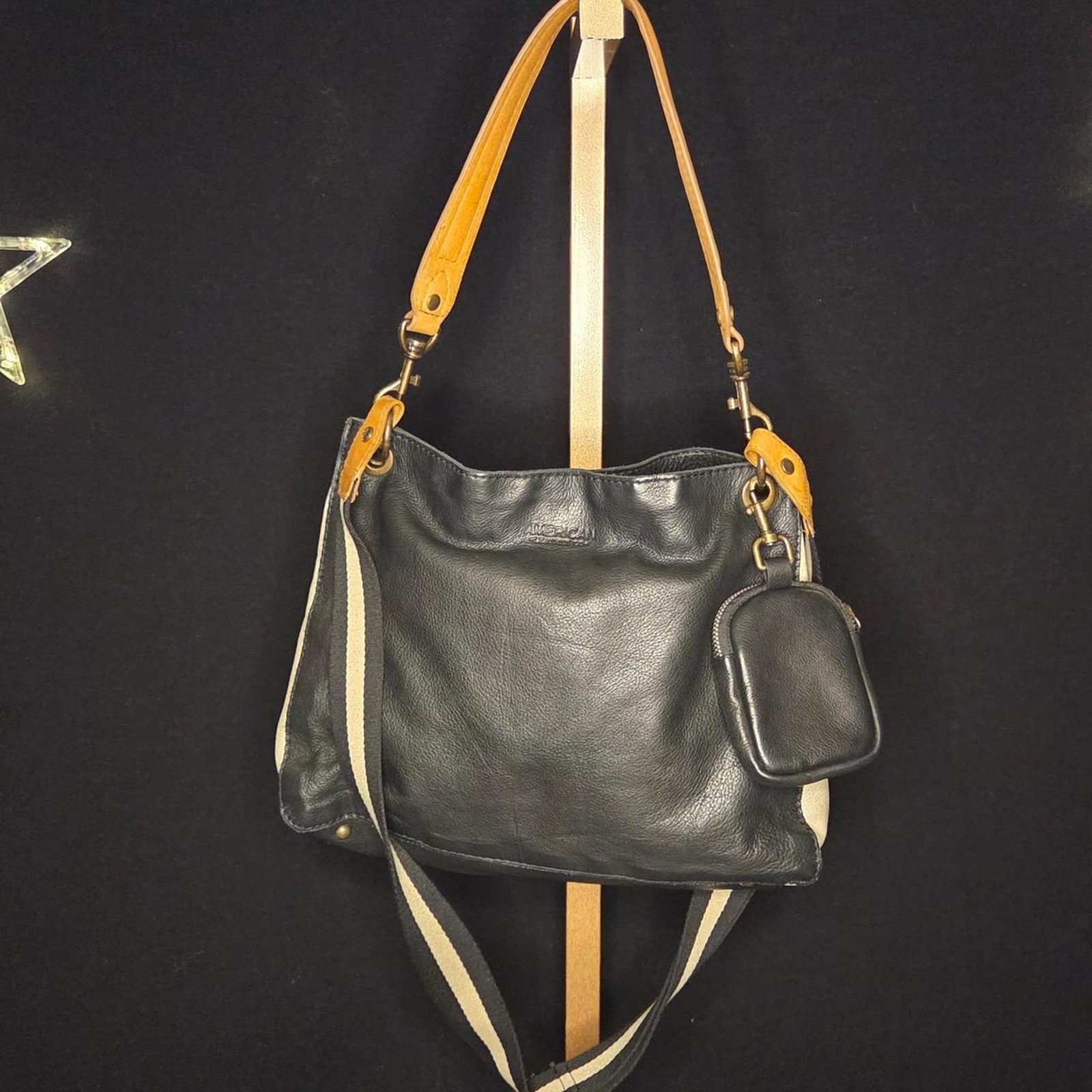 American Leather Co Black Genuine Leather Convertible Shoulder Crossbody Bag
