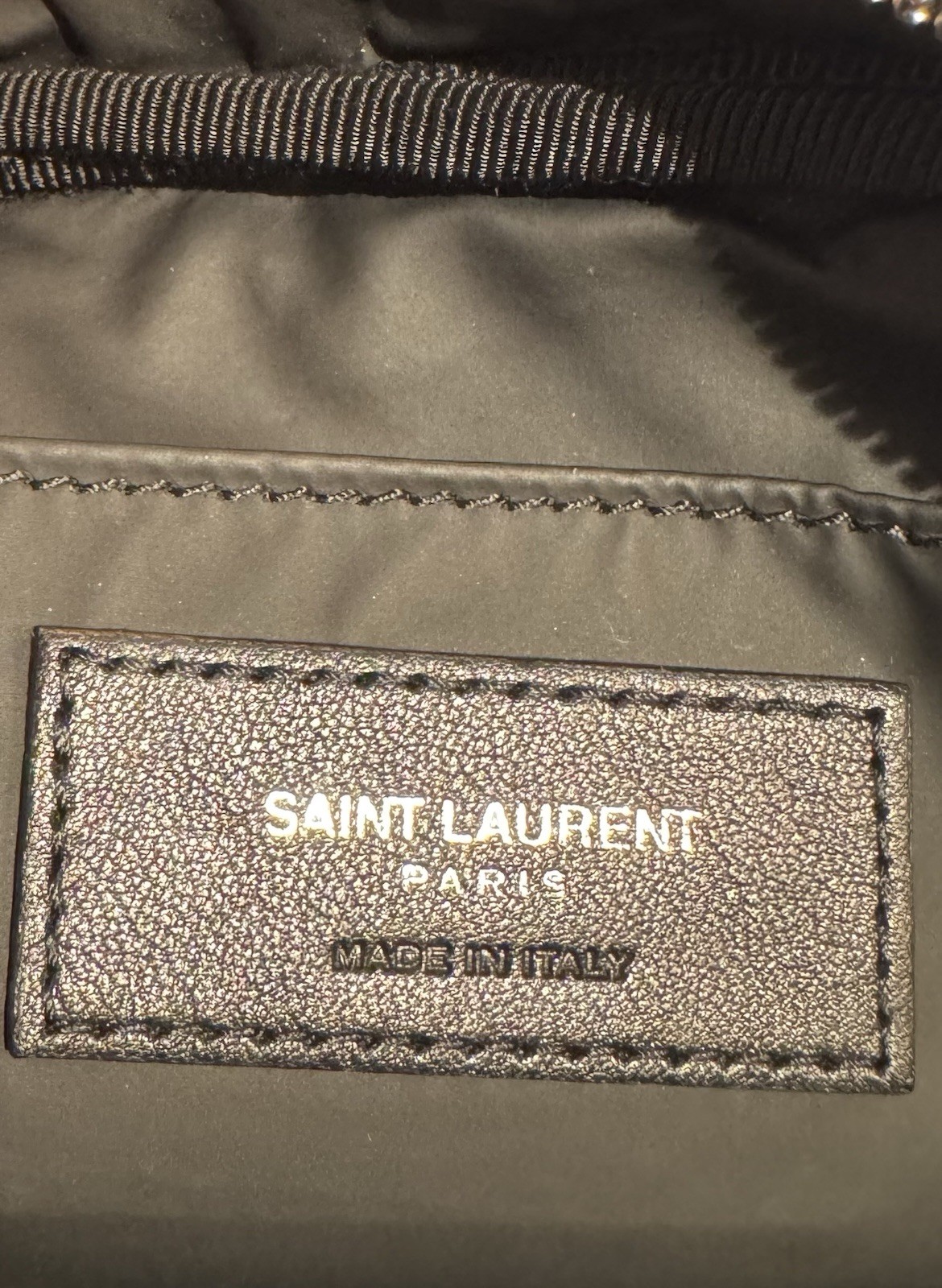 Saint Laurent Monogram Chevron Lambskin Cosmetic Pouch Black Italy Dust Bag
