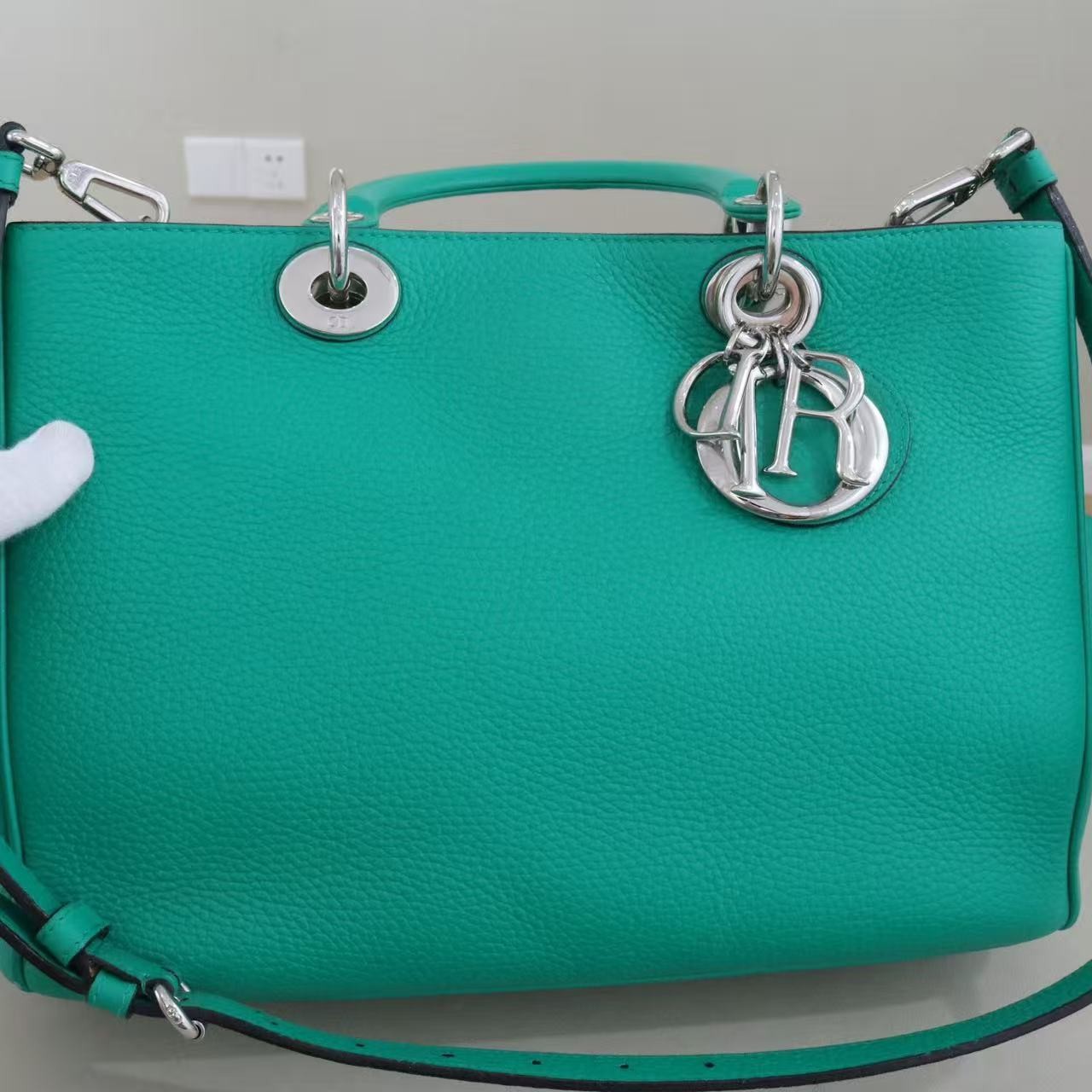 Dior Diorissimo medium Handbag Crossbody Emerald Green Pebble Calfskin Silver
