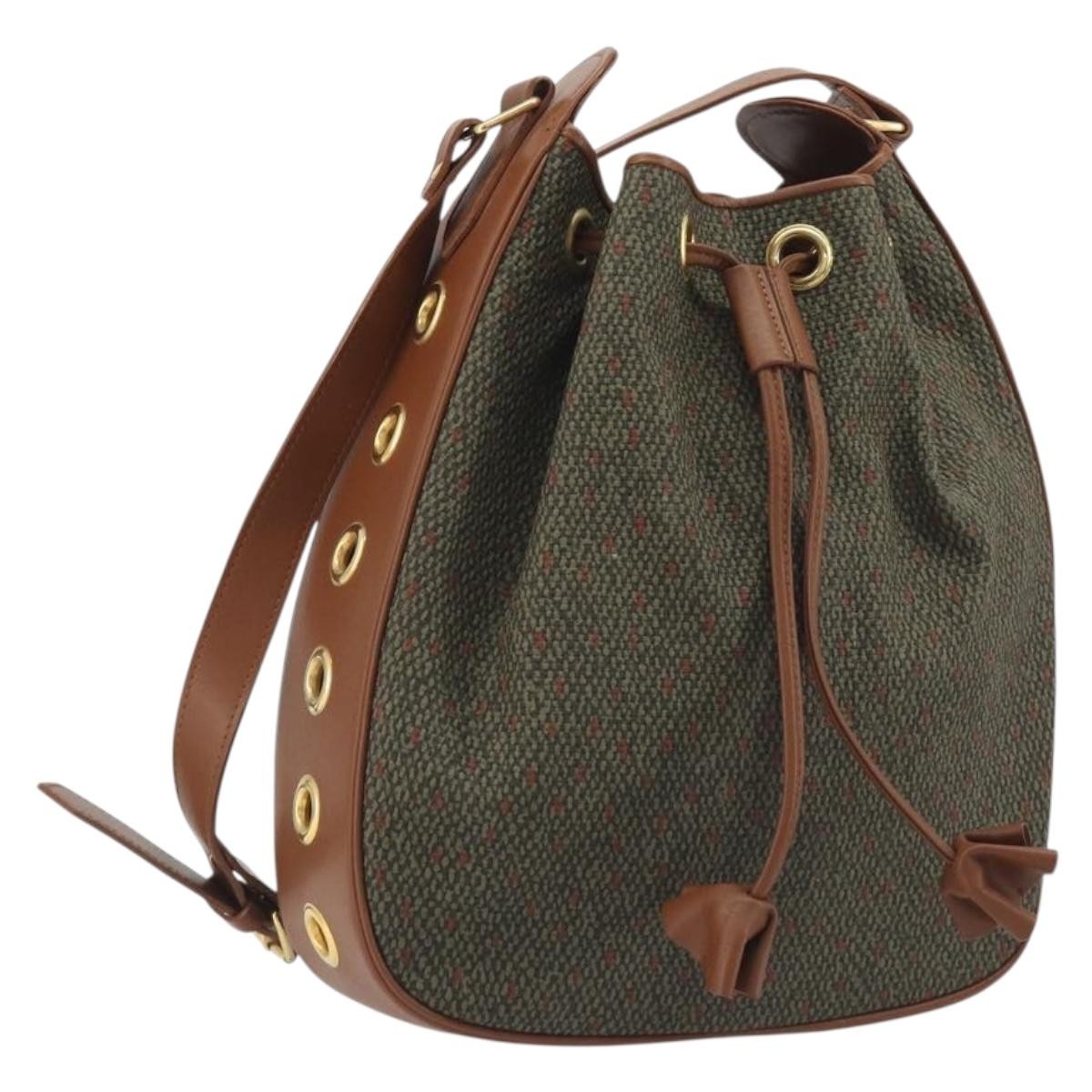 SAINT LAURENT Shoulder Bag PVC Canvas Brown Gold Auth 194356