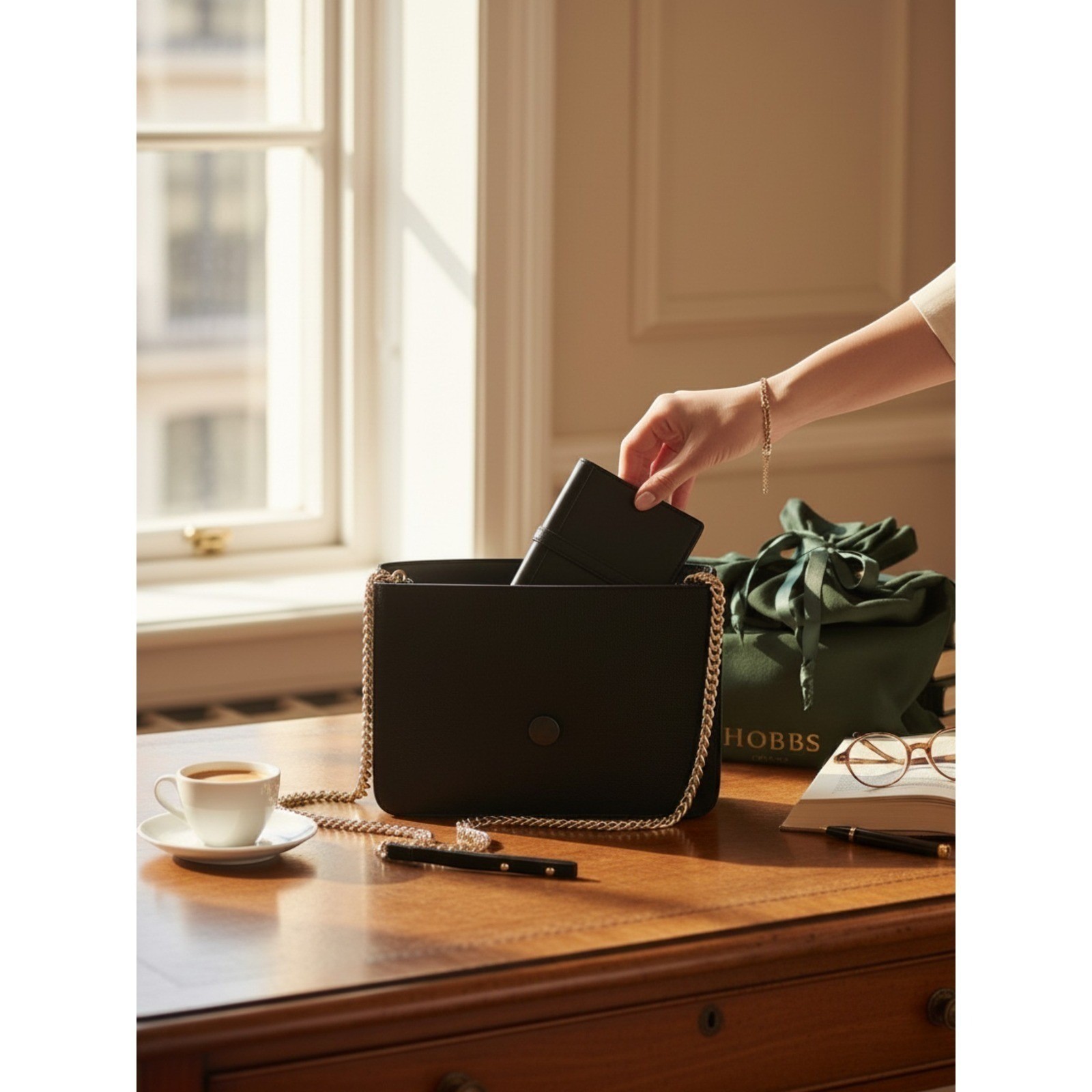Hobbs London Black Suede Leather Convertible Clutch Shoulder Bag