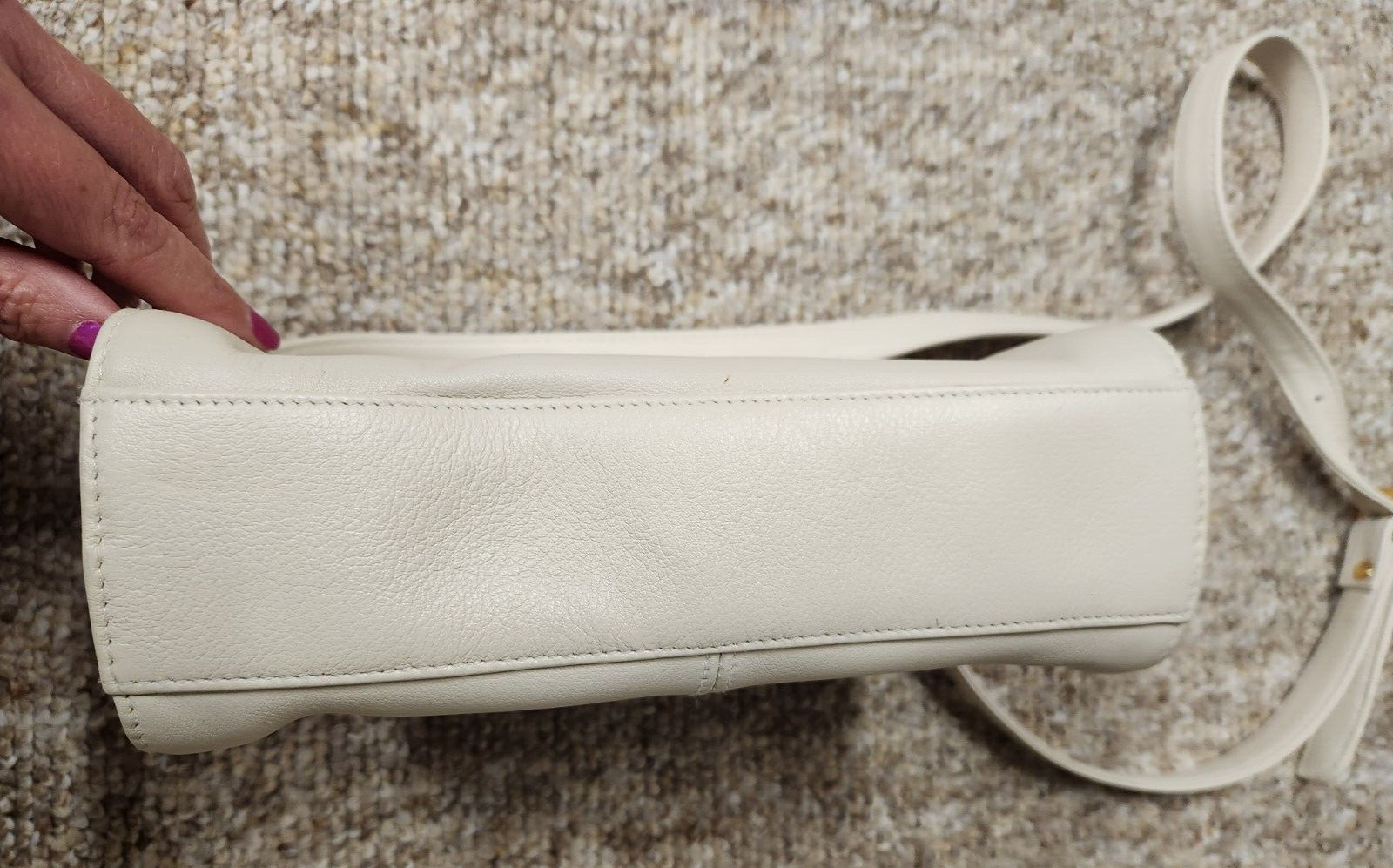 Etienne Aigner Leather Ivory Handbag with Crossbody Adustable Strap Gold Accents