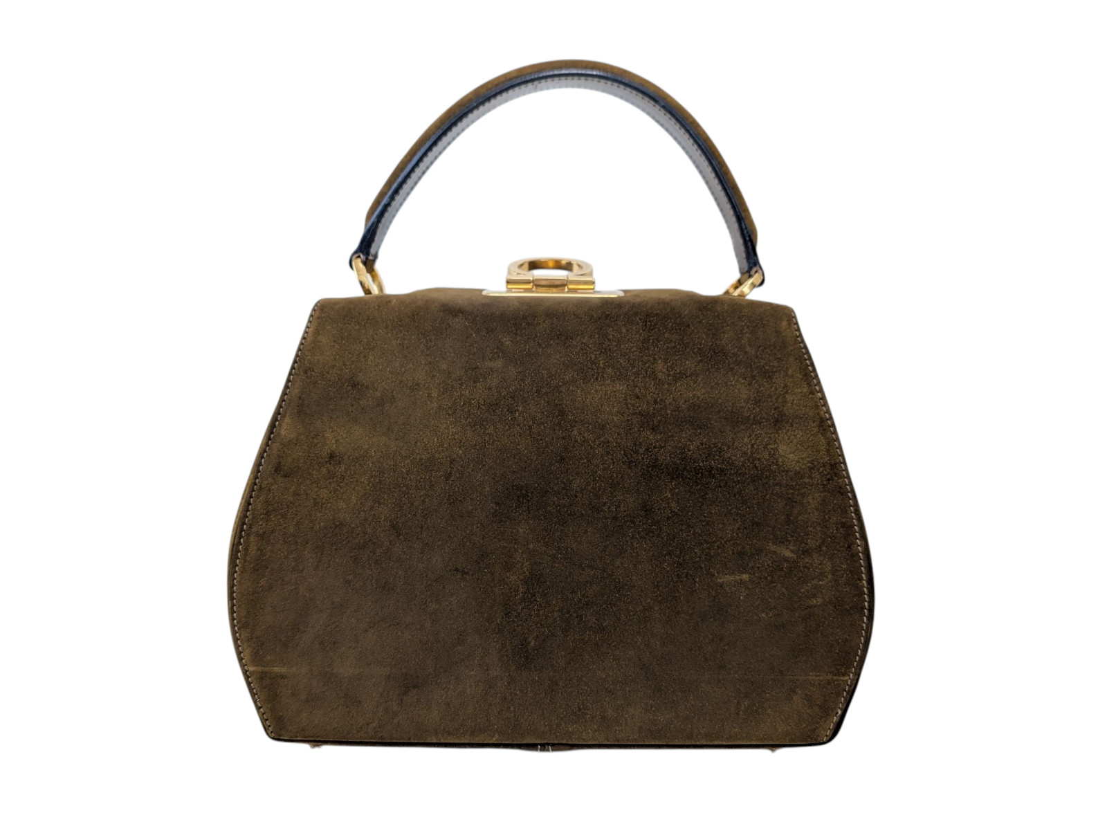 Salvatore Ferragamo Gancini Shoulder Hand Bag Purse Suede Khaki