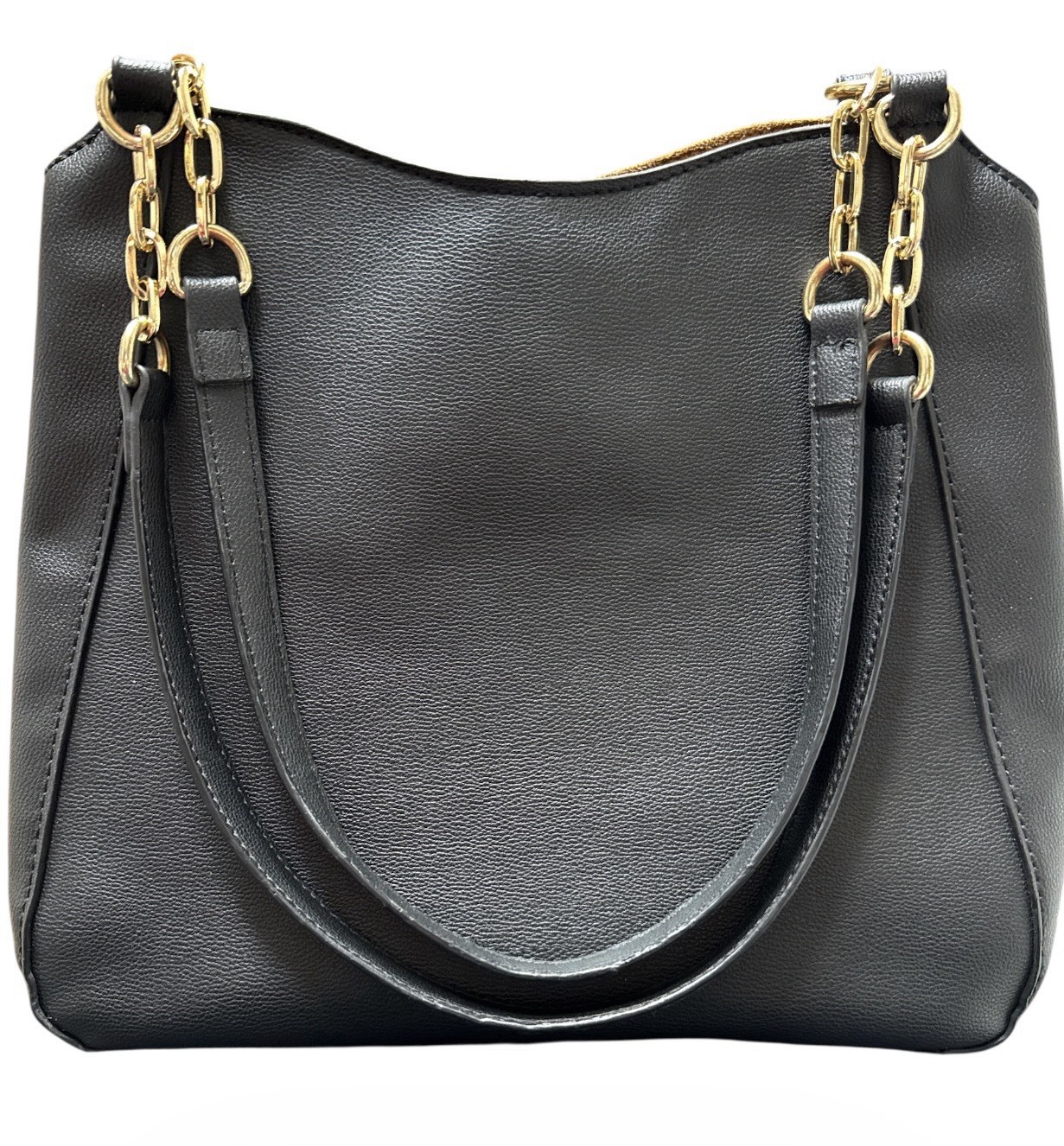 Vegan Leather Shoulder Bag Gold Paper Clip Chain Strap Seven Days EUC