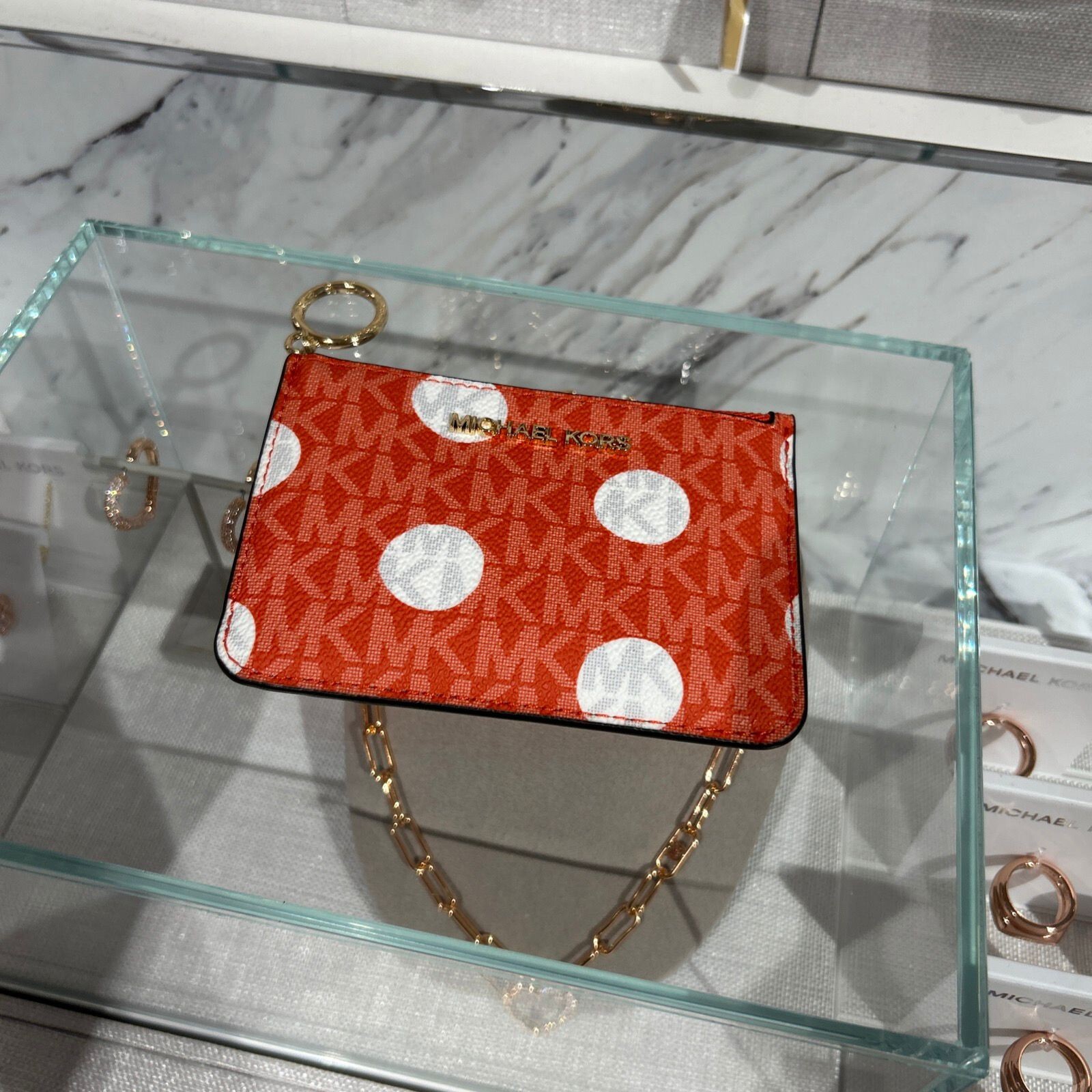 Michael Kors Medium Large Handbag Purse Crossbody Bag + Key Ring Wallet Red Clay