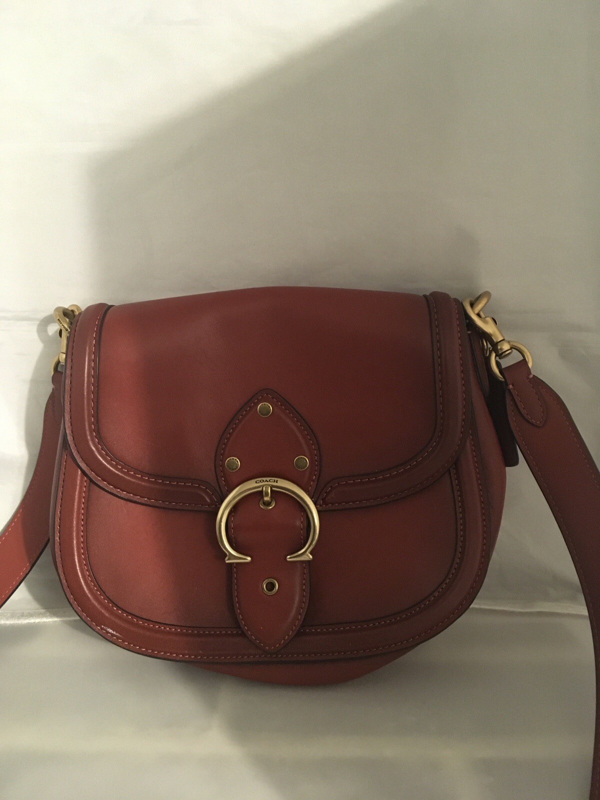 COACH C0749 LEATHER-BEAT SADDLE BAG RED SAND CROSSBODY PRE-OWNED DISCONTINUED!