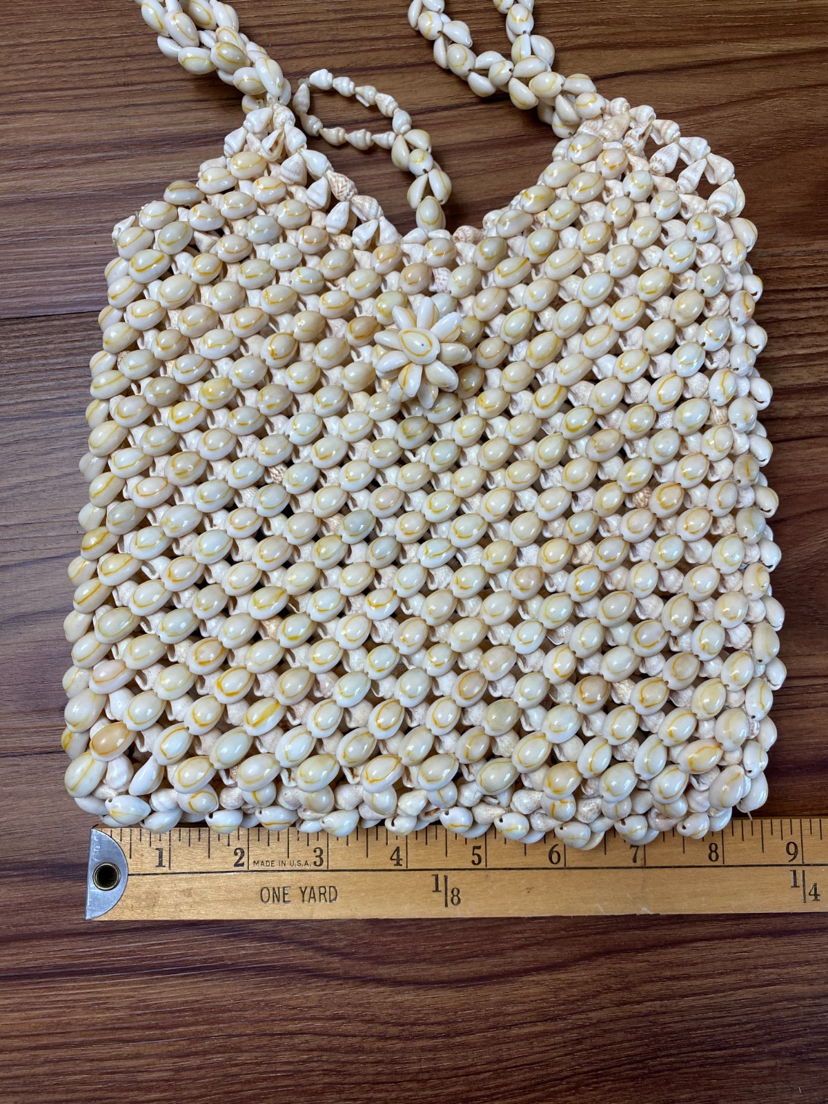 VTG Cowrie Shell Purse Hand Knotted Seashell Bag Double Strap Boho Beach Coastal