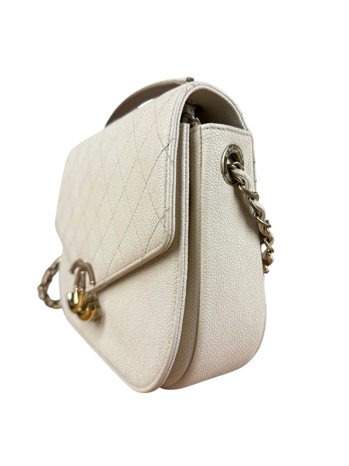 Size M – Chanel Ivory Caviar Quilted Coco Cuba Chain Top Handle Bag 2018 – Pre-O