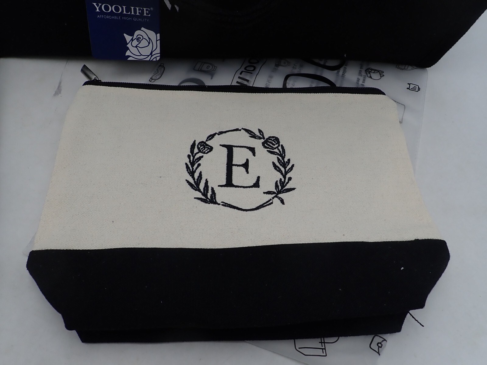 New Personalized Canvas Tote and Makeup Bag Monogrammed Initial Letter – E