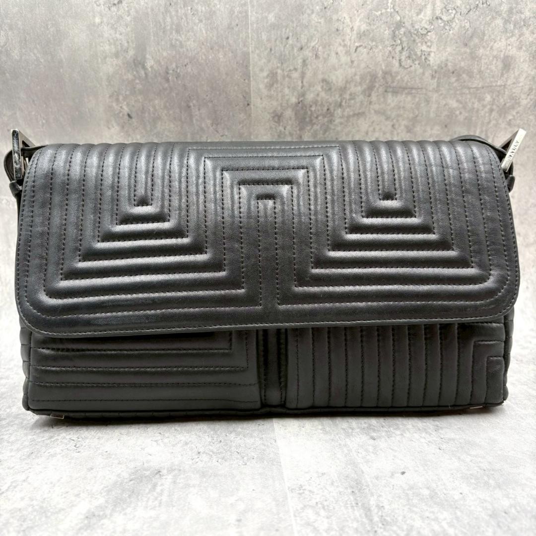 BALLY Shoulder Bag Quilted Geometric Stitch Black Vintage From Japan