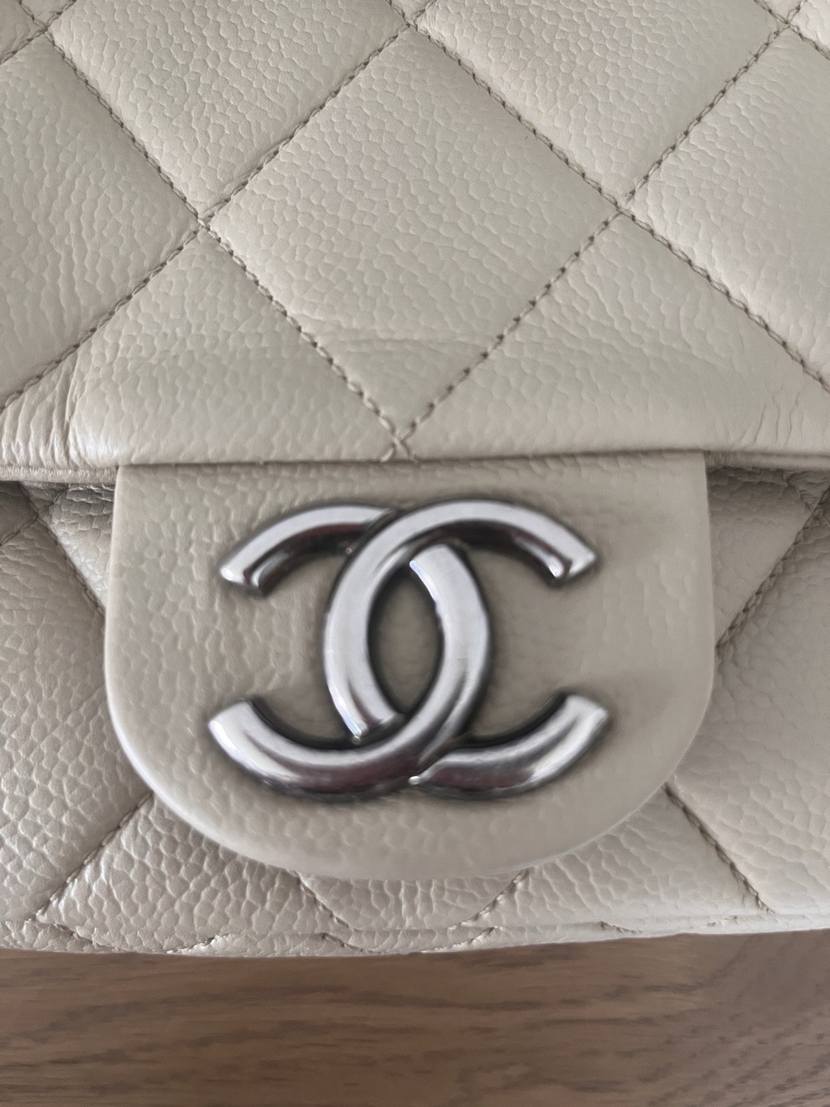 CHANEL Beige Gray Quilted Classic Flap Bag Silver Hardware