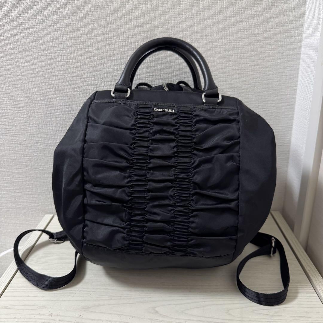 Diesel Women 3Way Backpack Black Gathered Cute Design Almost unused Luxury Italy