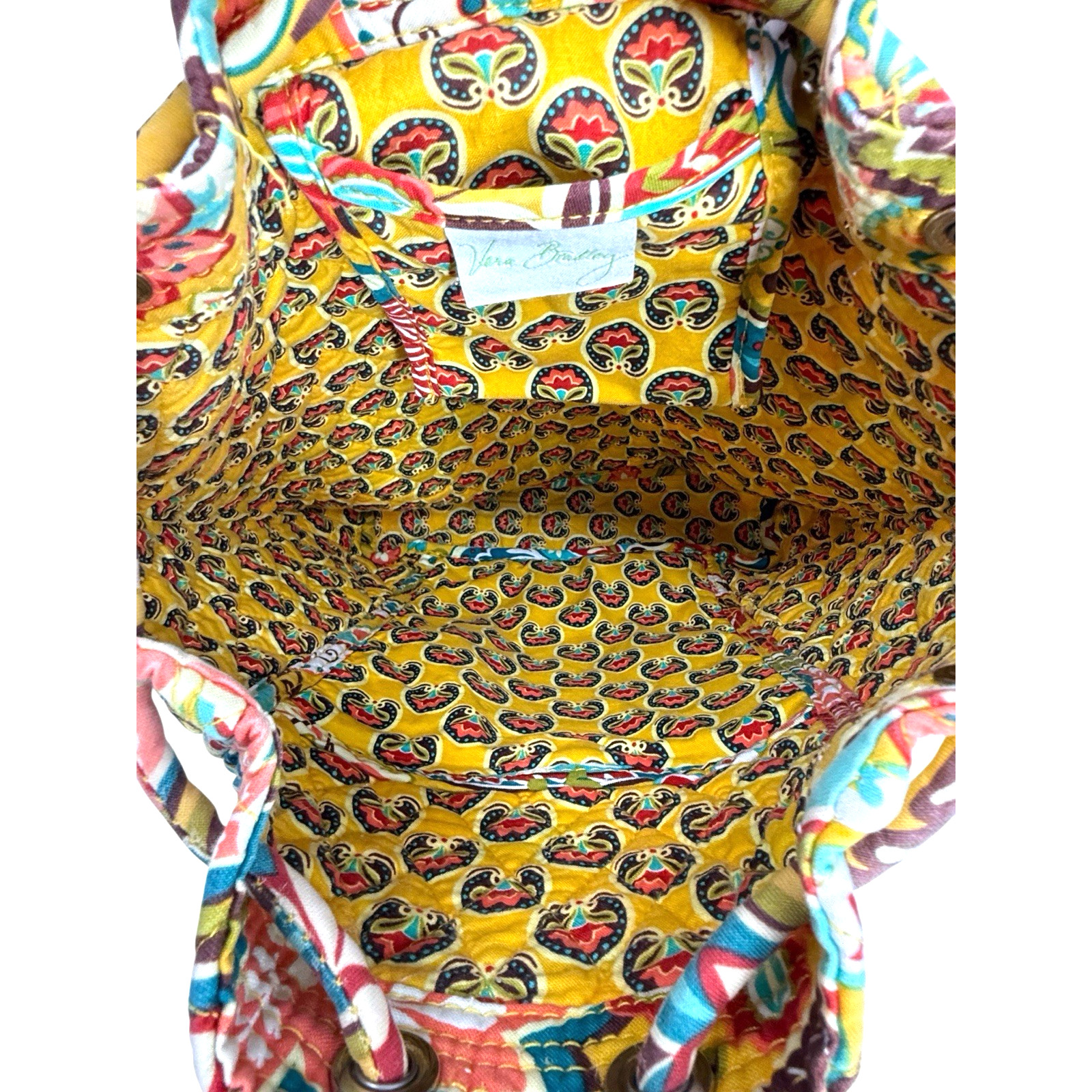 Vera Bradley Provencal Drawstring Backsack Front Pocket Quilt Yellow Blu Retired