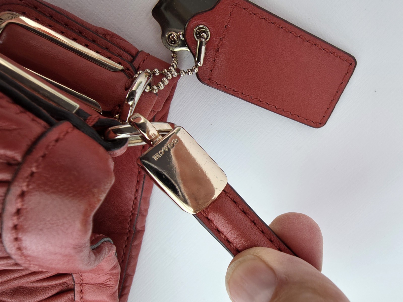 COACH 25260 Madison Phoebe Red Large Ruched Shoulder Bag Gold Hardware Charm EUC