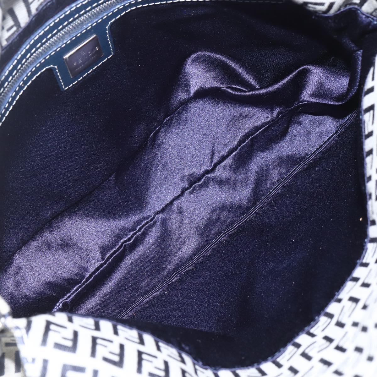 FENDI Zucchino Canvas Shoulder Bag Navy Silver Auth 159737