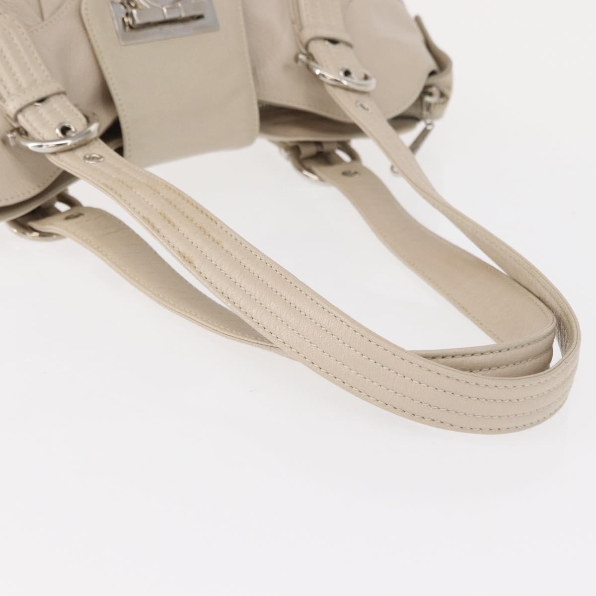 Salvatore Ferragamo Gancini Shoulder Bag Leather Silver White Auth 149671