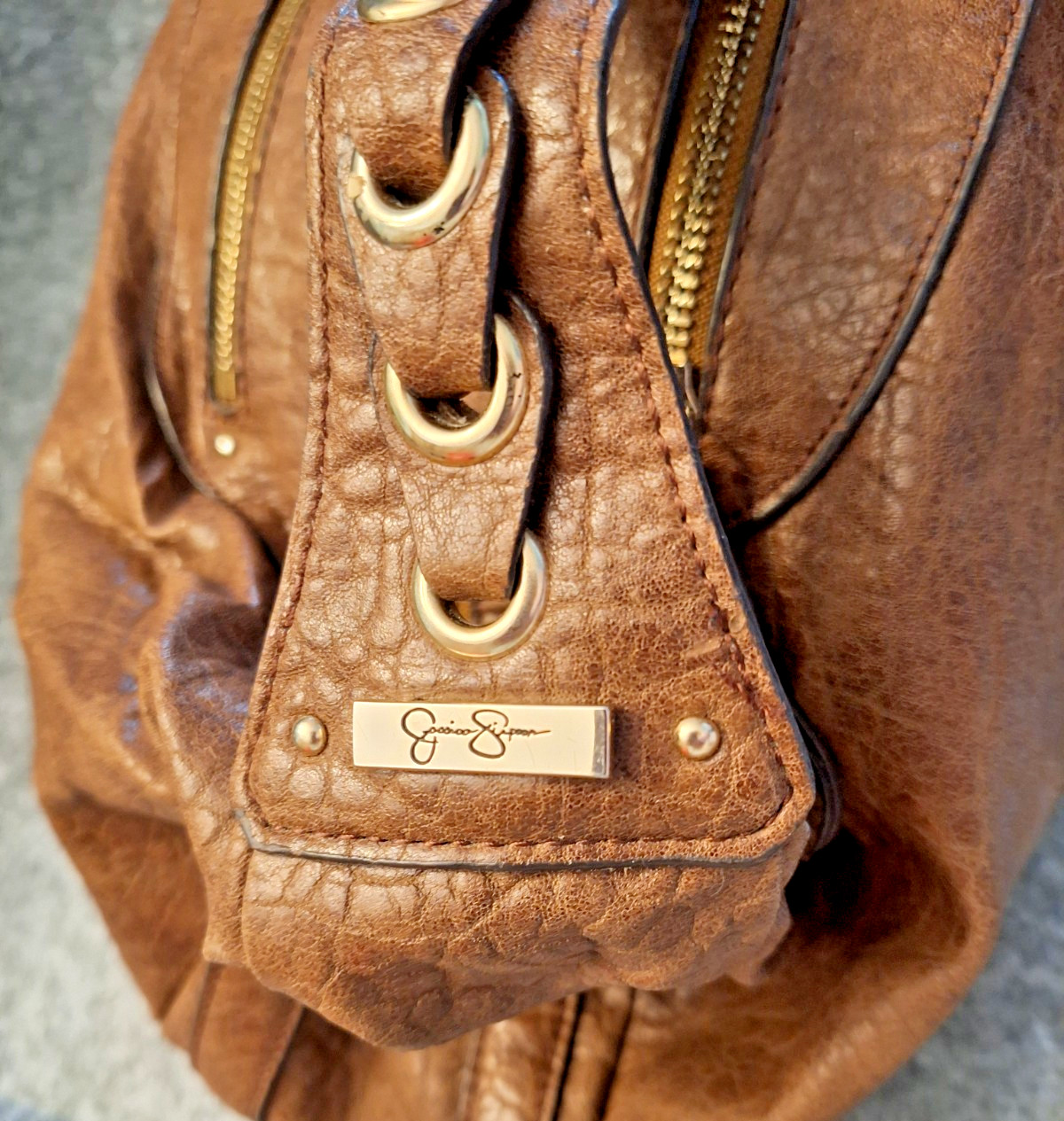 Vintage Y2K Jessica Simpson Brown Hobo Bag Gold Rings & Zippers Checkered Lining