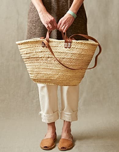 STRAW BAG Handmade with leather handles, French Market Basket bag Size L