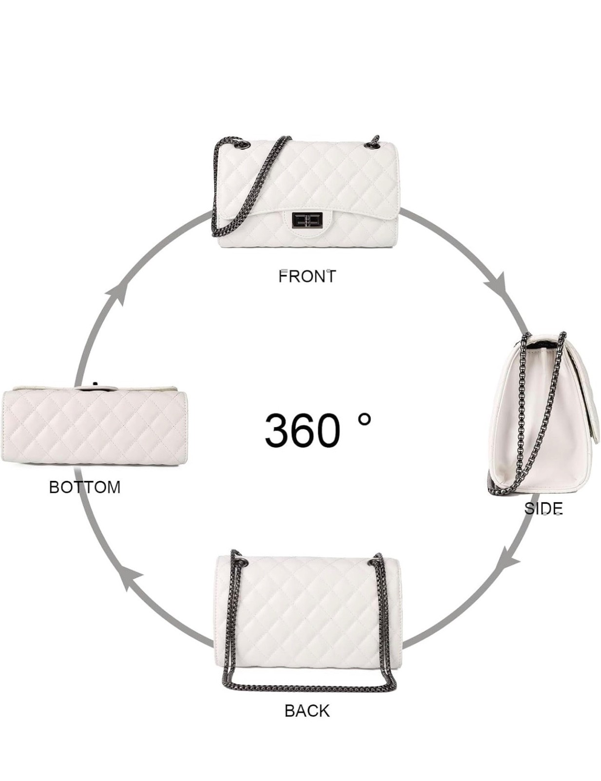 Women Quilted Flap Shoulder Bag White Gold Chain Strap Crossbody Handbag Purse