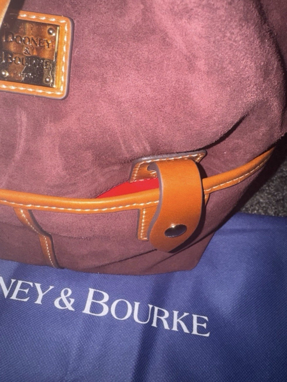 Dooney & Bourke Burgundy Bucket Drawstring Crossbody Bag Suede Leather Trim