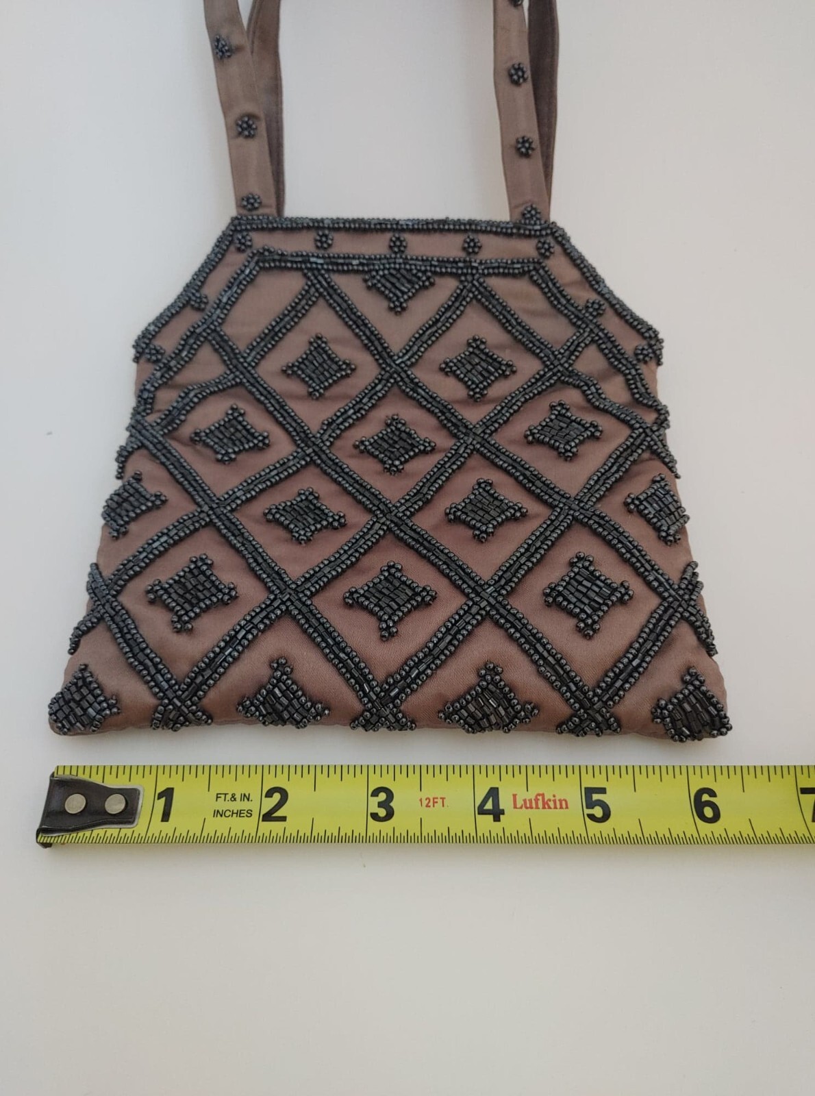 Magid Beaded Brown Black Mini Clutch Evening Formal Wedding Handbag Purse, EUC