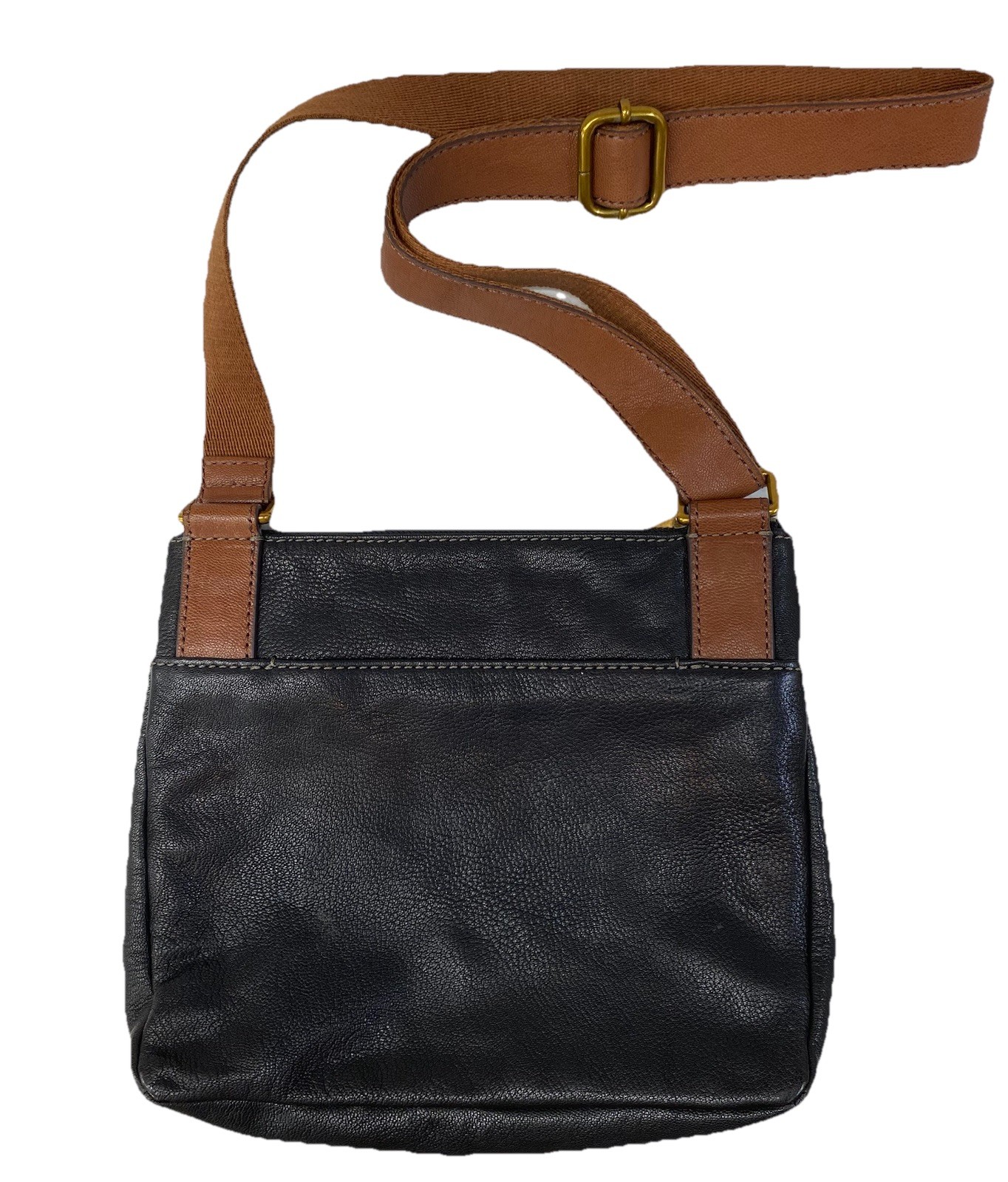 Fossil Corey Crossbody Bag Black Leather Brown Adj Strap Triple Zip