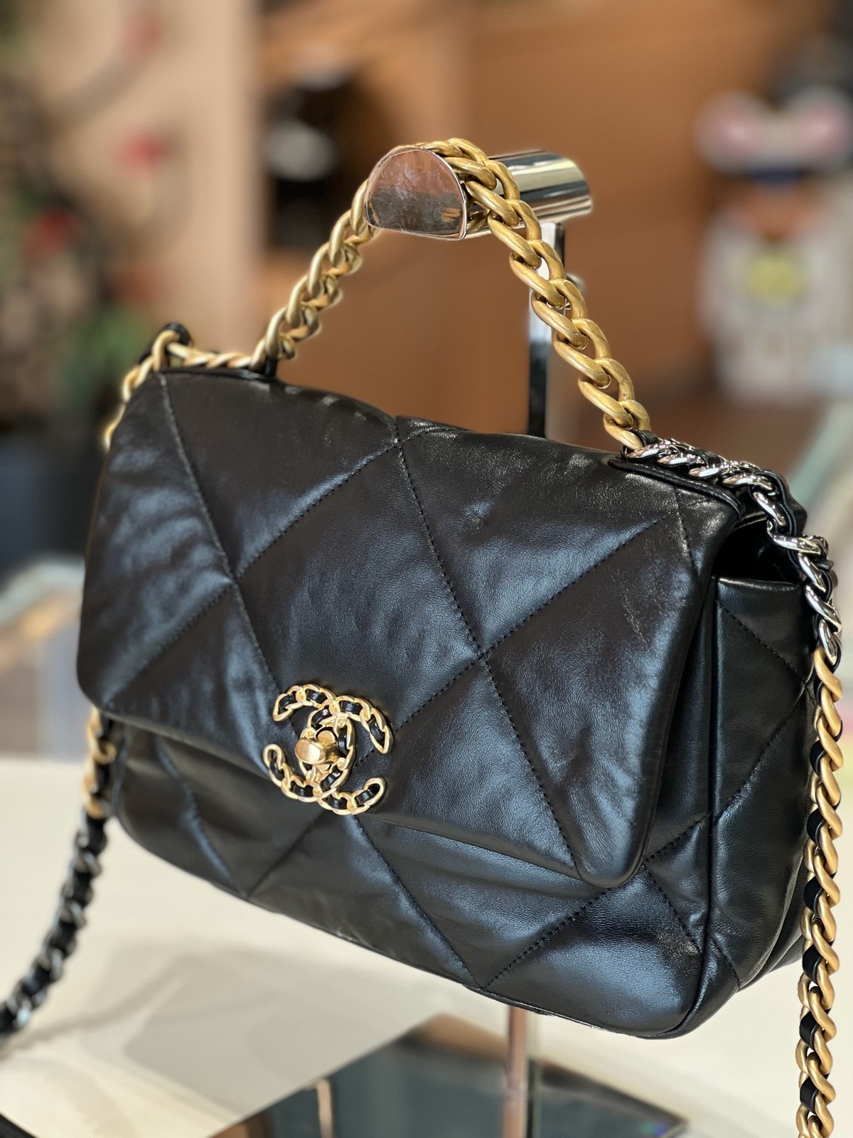 Chanel 19 Bag Small Black Lambskin Leather Shoulder Crossbody Bag Duty Paid
