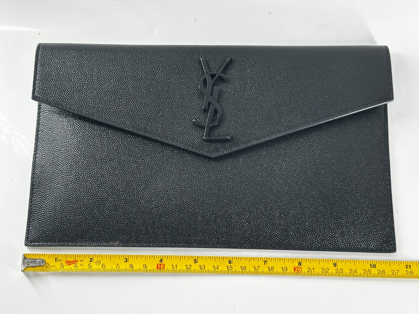 Saint Laurent Yves Women’s Black YSL Uptown Leather Envelope Pouch Clutch Bag