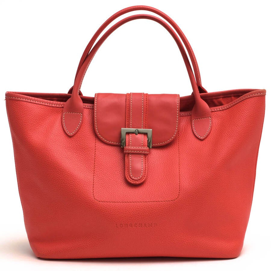 Longchamp Pink Pebbled Leather Tote Bag Women Handbag Silver Buckle 27.5cm
