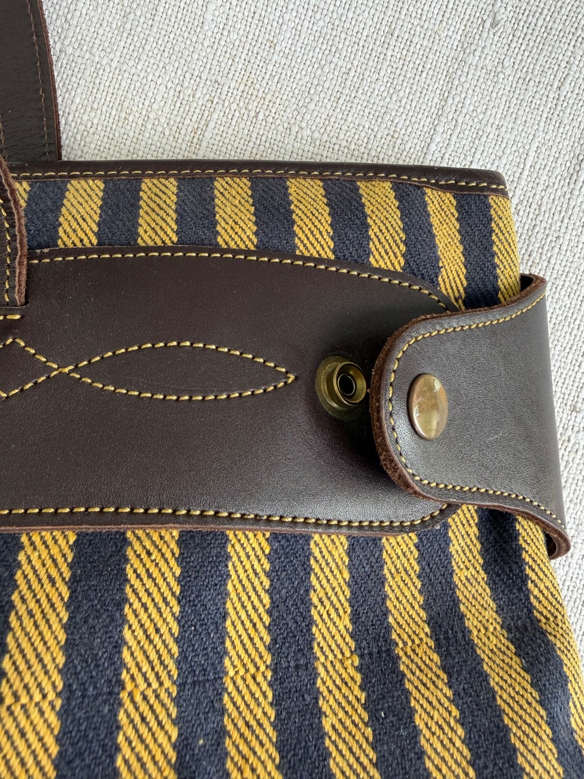 Cotton Twill Striped Bag with leather trim by Spanish saddle maker Sayra