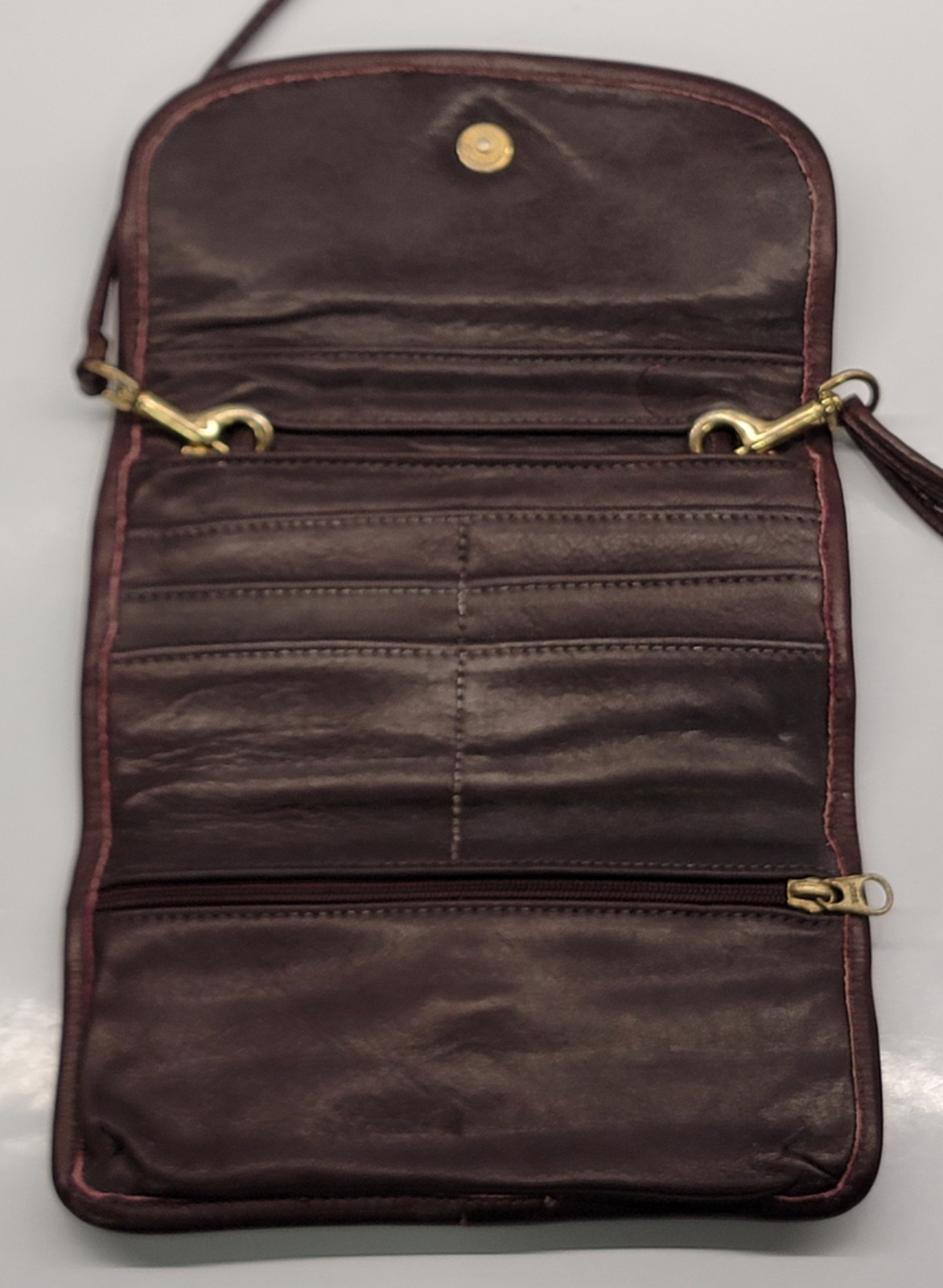 SVEN Design Brown Leather 7.5 X 4.5 Crossbody Wallet Bag Made in Berkley US