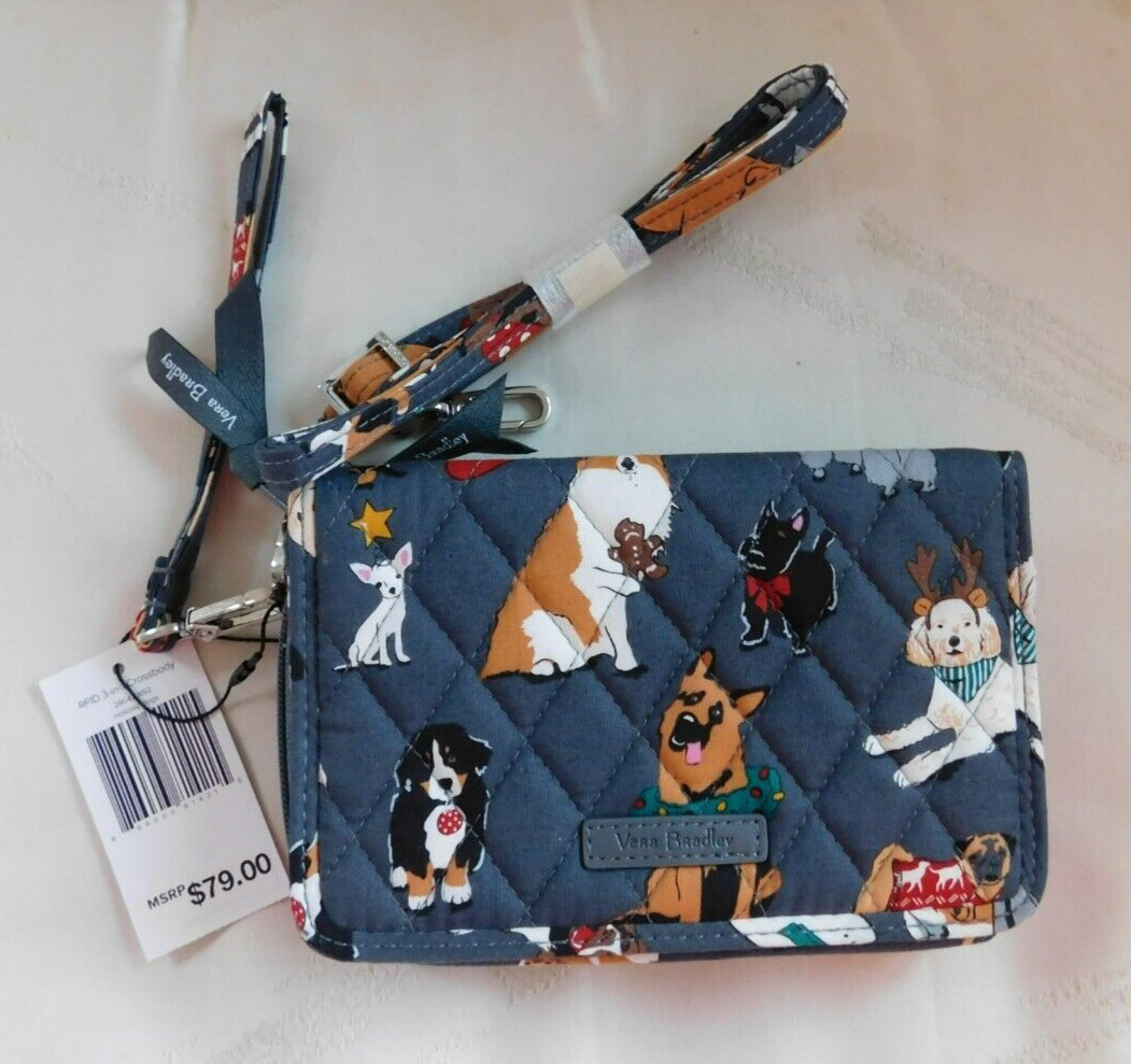 VERA BRADLEY 3 in 1 Crossbody / Wristlet Holiday Dogs – Chihuahua – Shepherd NWT