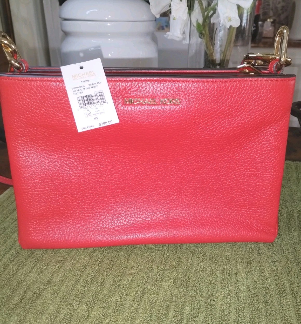 Michael Kors Trisha Triple Compartment Shoulder Crossbody Bag 35H1G9TC8L Black.