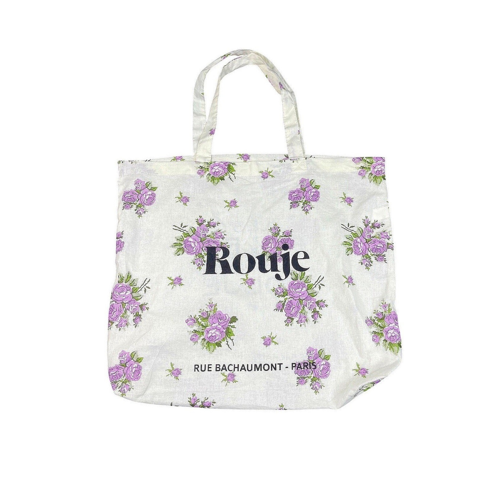 Rouje Paris Ivory Purple Floral Print Les Filles En Rouje Logo Cotton Tote Bag