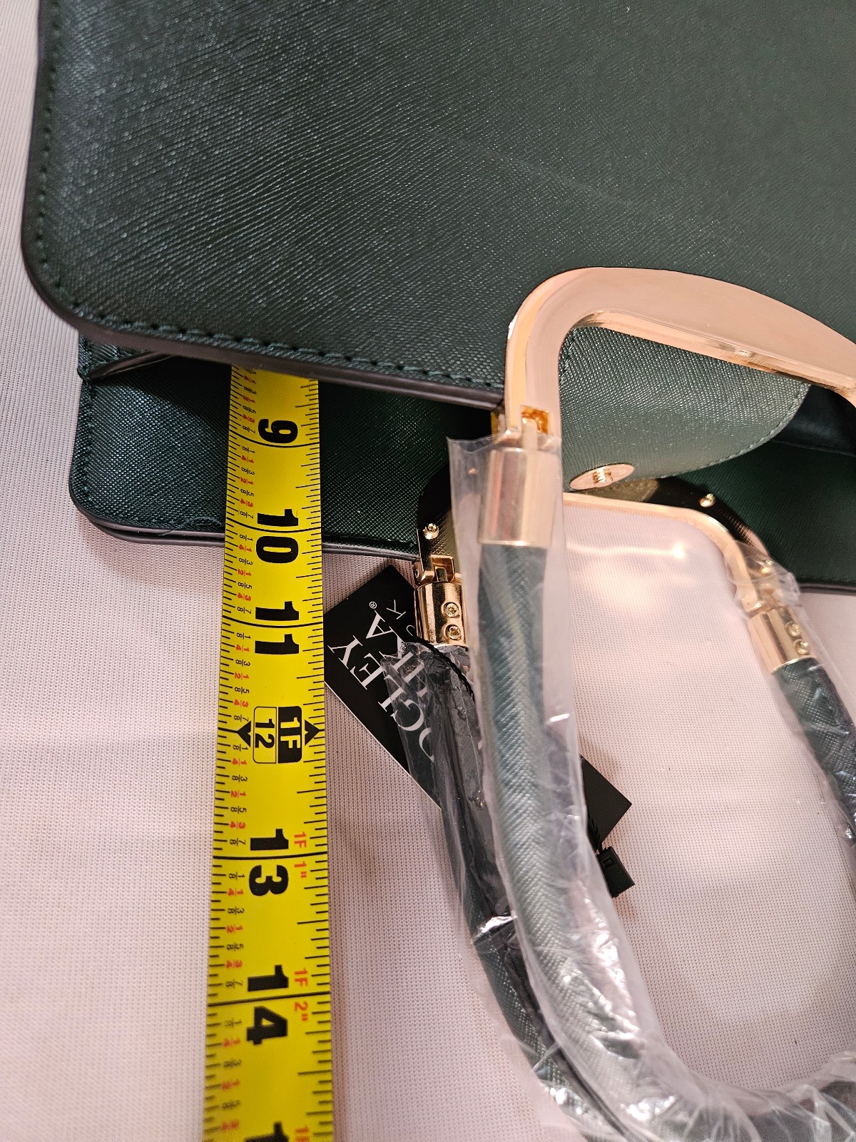 Badgley Mischka Emerald Collection Louise Saffiano Green Satchel Handbag Handles