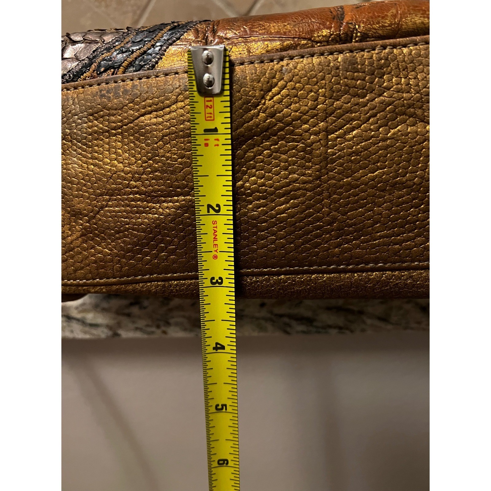 Carlos Falchi Mixed Exotic Skin Patchwork Crossbody Metallic Bronze Python VTG