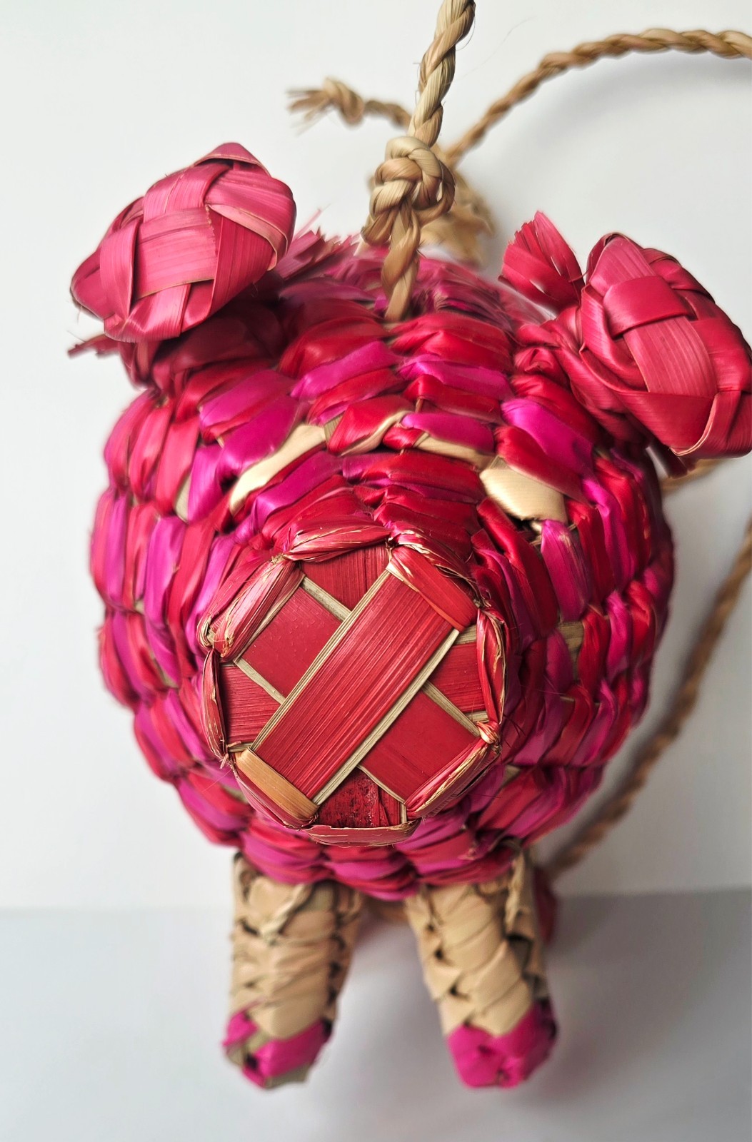 Mexican Woven Pig Purse Red Pink Small Straw Excellent Crossbody Bojo Toy Story