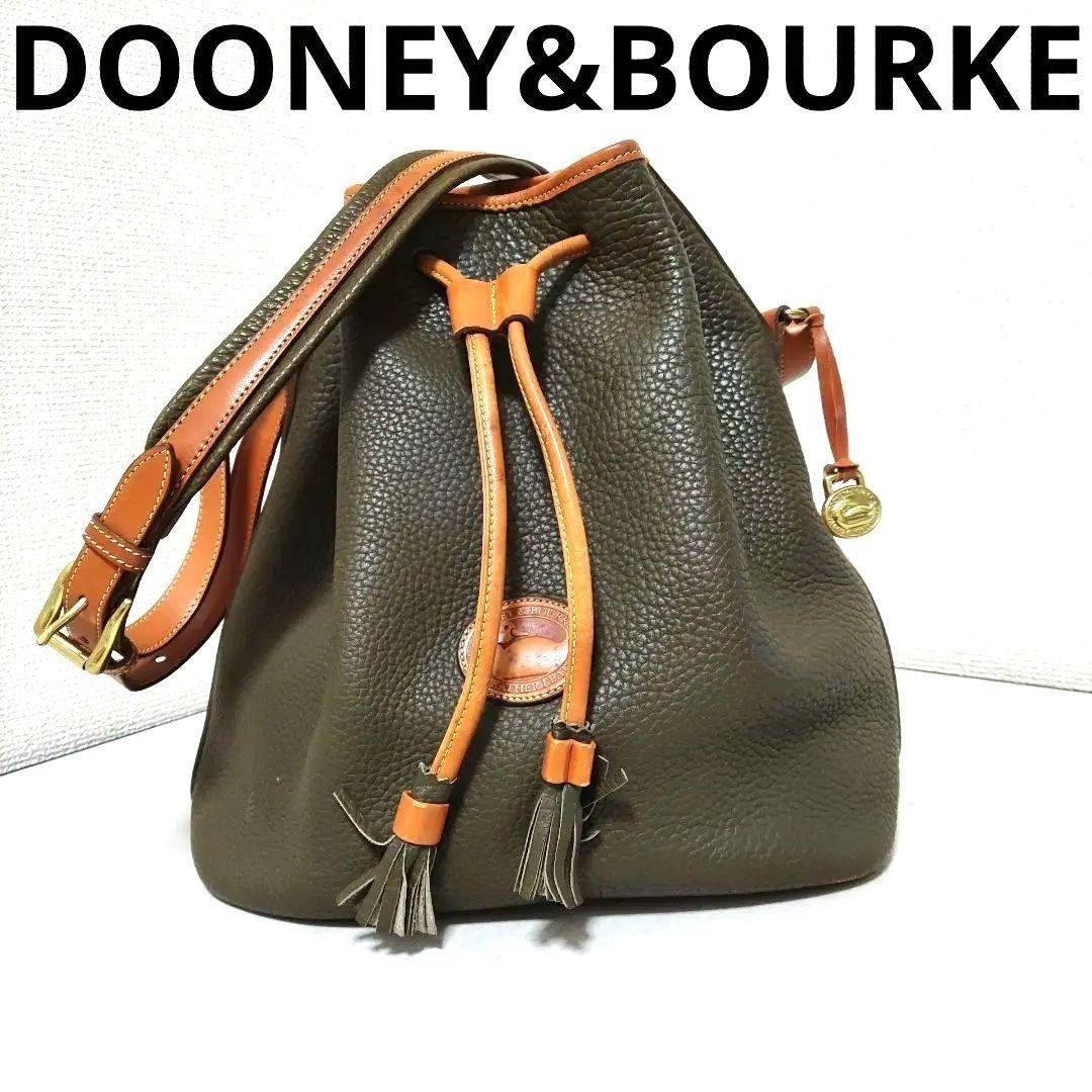 Dooney&Bourke Green Leather Drawstring Shoulder Bag tassel Used wide 32cm