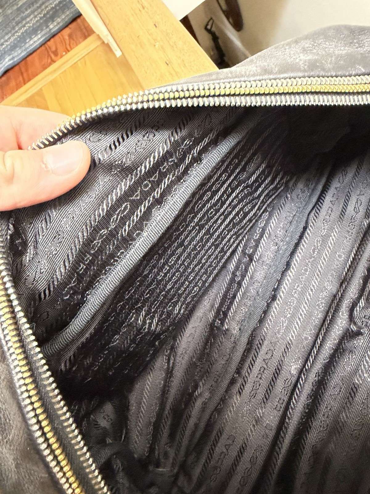 PRADA Black Top Handle Bag Gold Hardware Lock Buckle Accents Zip Closure