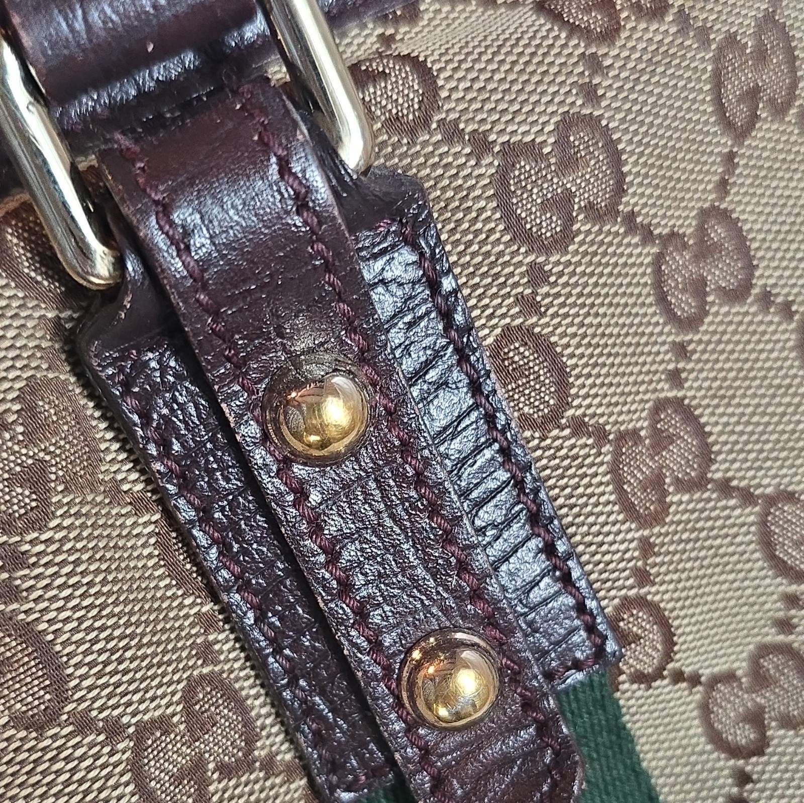 Gucci GG Pattern Web Stripe Tote Bag Beige/Brown w/ Gold Hardware Zip Bag Charm