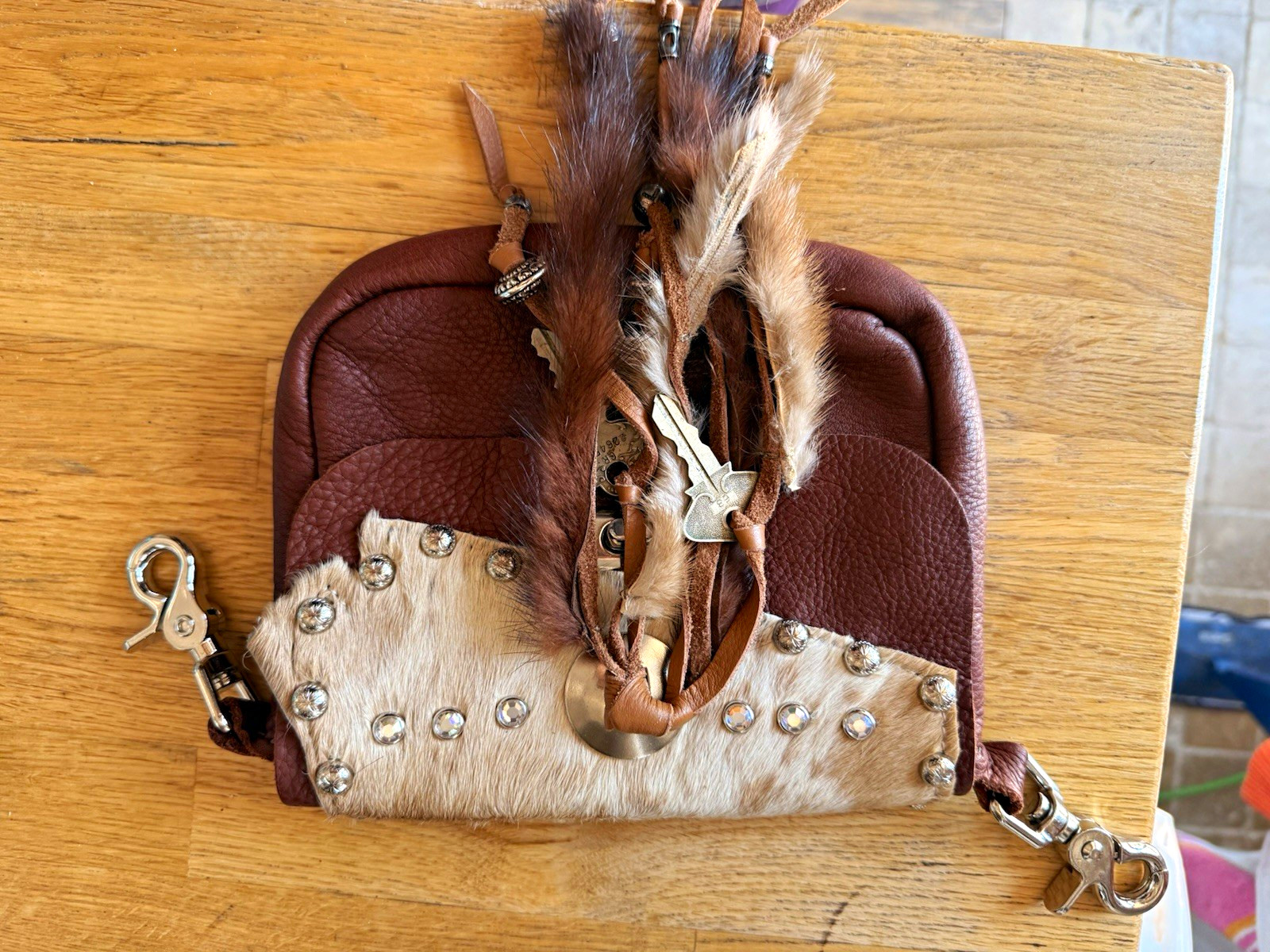 Women’s Small Western Brown/Beige Bag Turn Lock Charm Detachable Strap