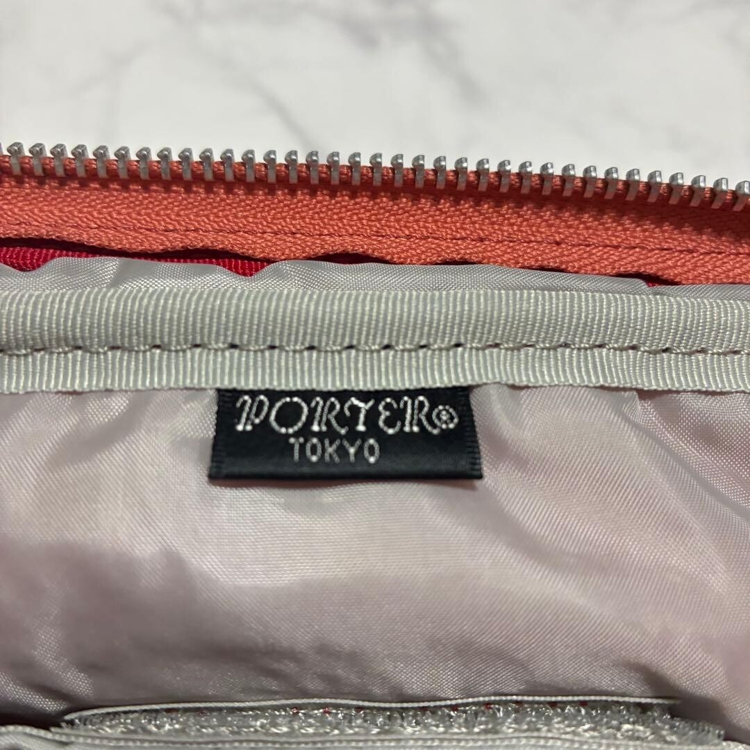 Porter Yoshida FADE Red Shoulder Bag Women Fabric Zip Silver Hardware