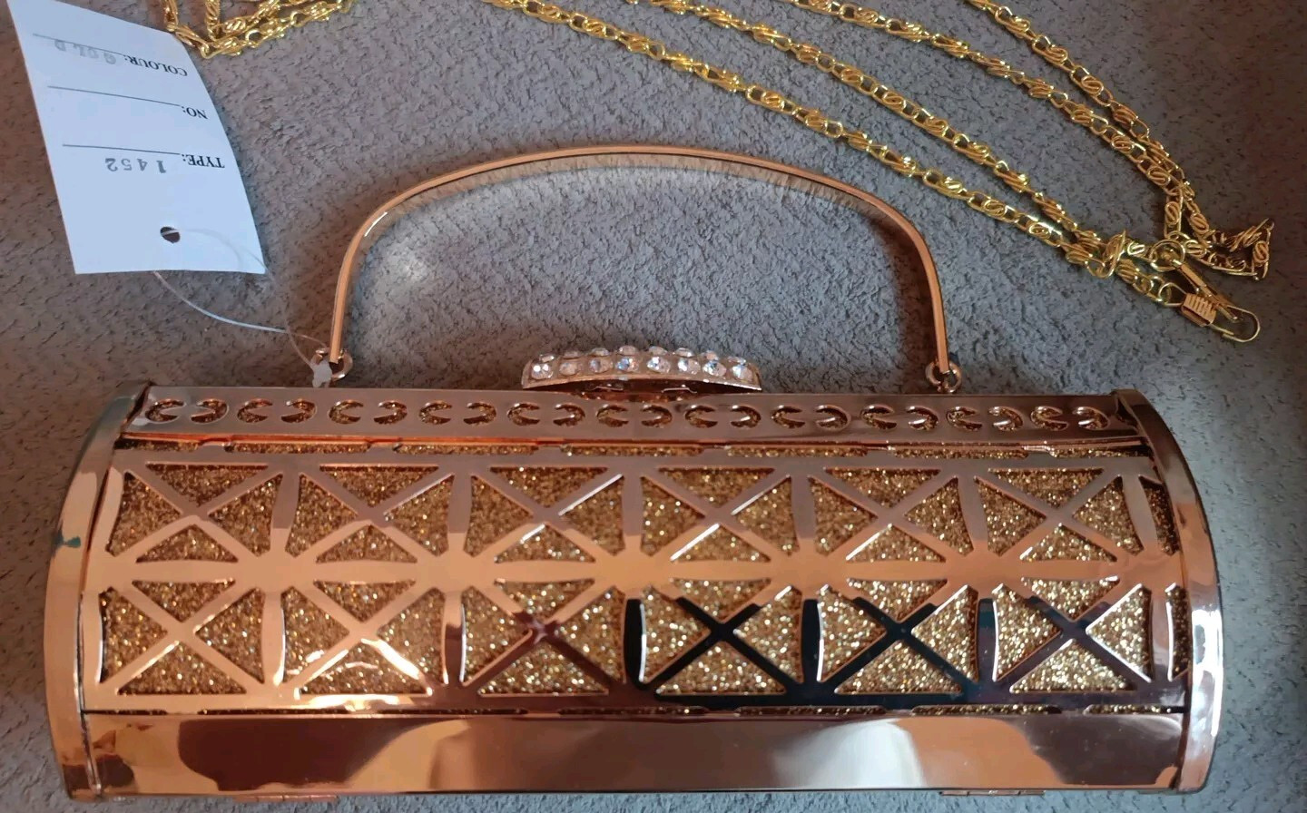 Striking Champagne Evening Clutch Bag Gold Tone /194