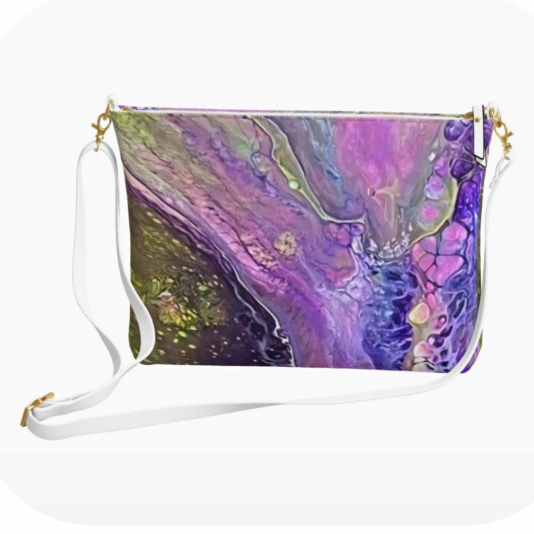 Multicolor Abstract Zip Crossbody Bag White Adjustable Strap Gold Hardware